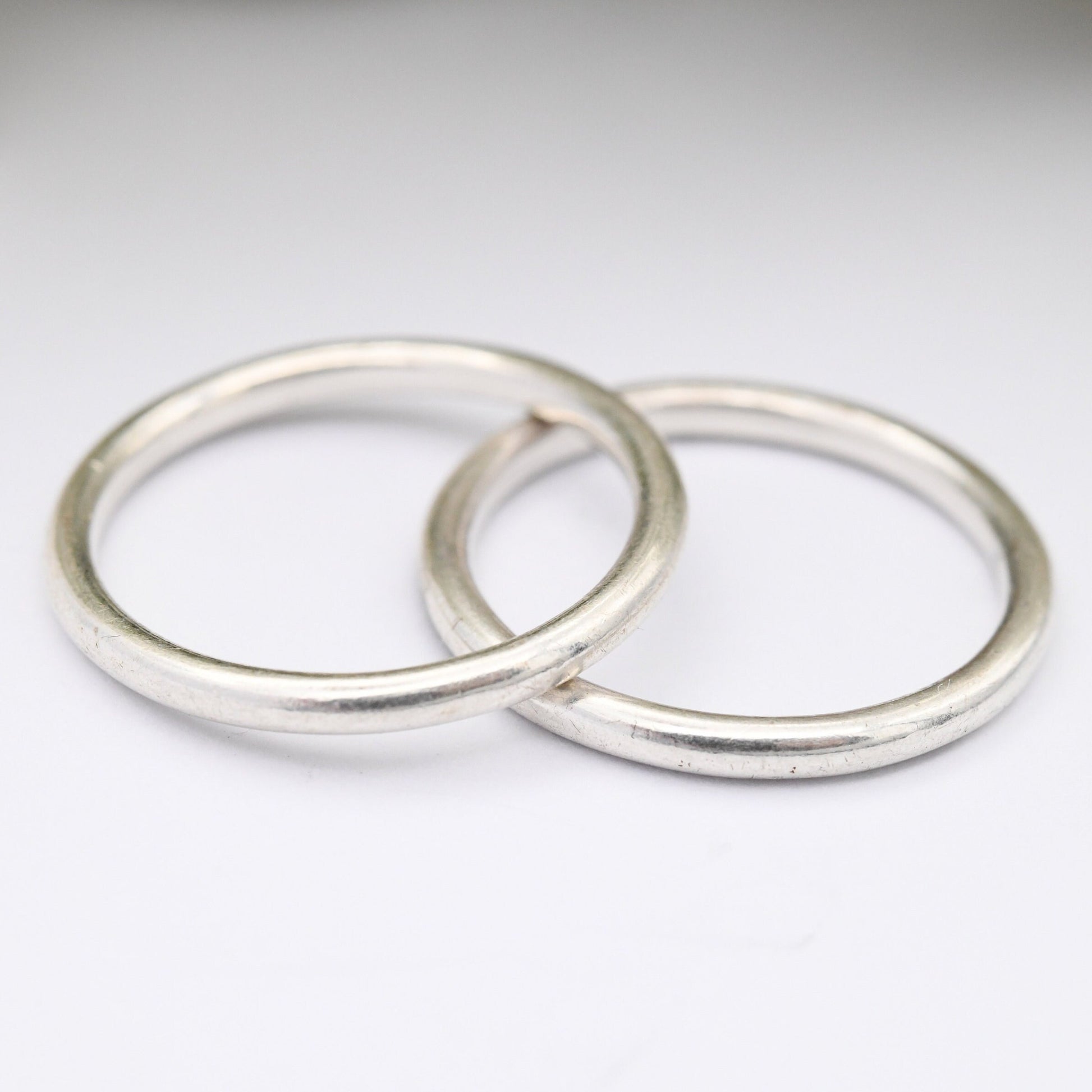 Vintage Silver Stacking Rings Pair - Minimalist Bands | UK Size - P | US Size - 7 3/4