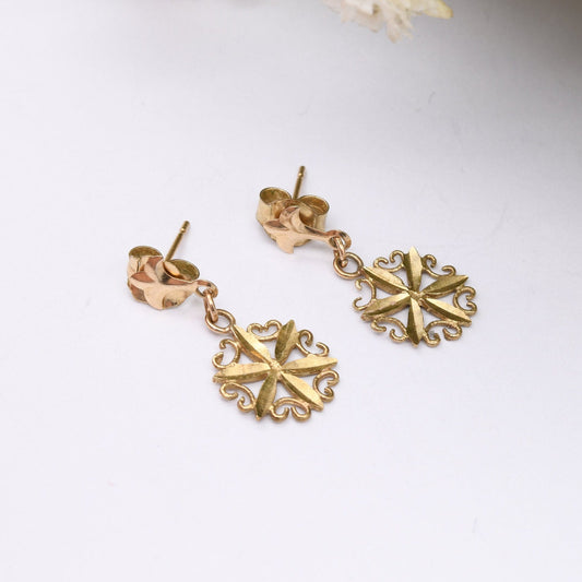 Vintage 9ct Gold Dangle Drop Stud Earrings