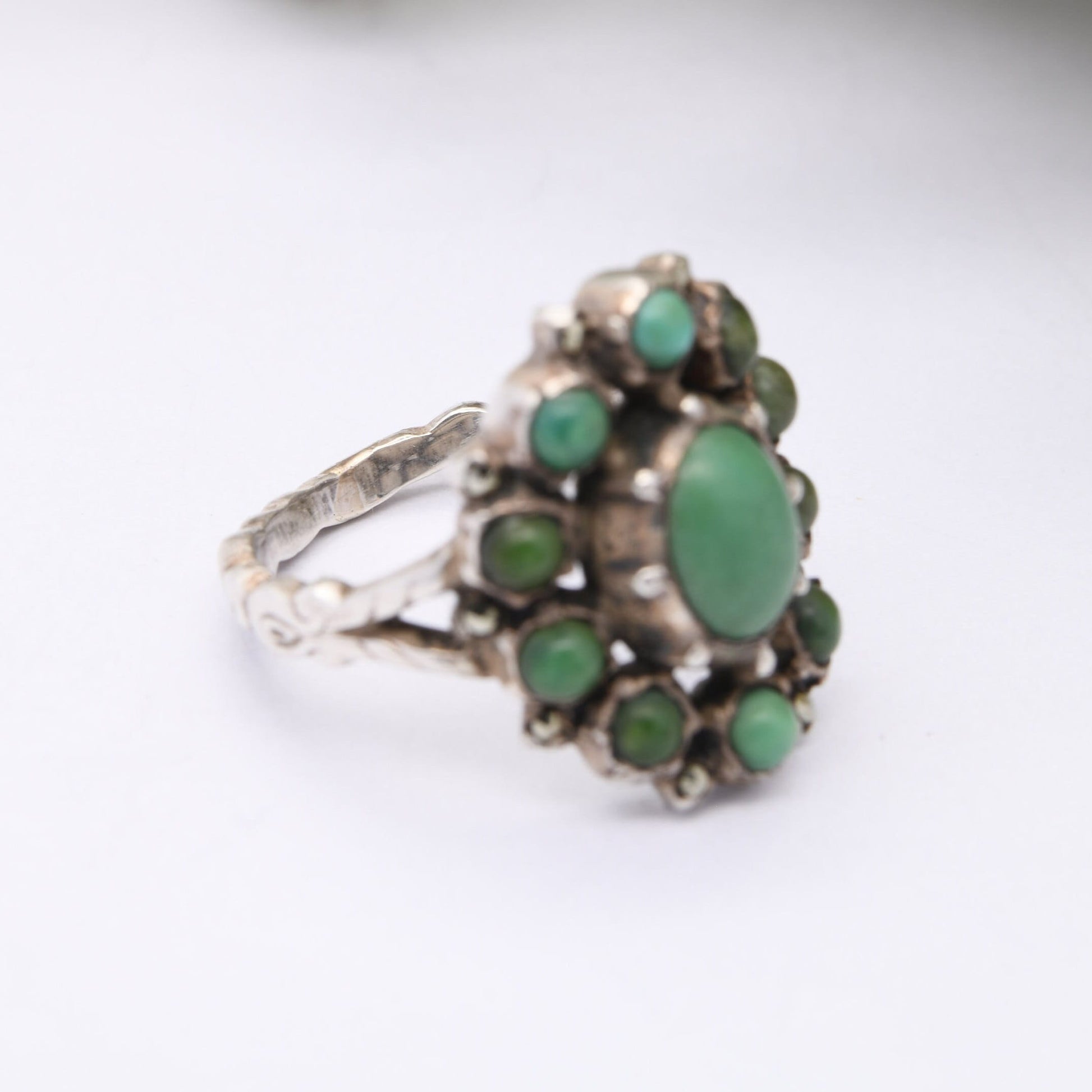 Antique Austro-Hungarian Silver Turquoise Ring with Marcasite Accent Stones