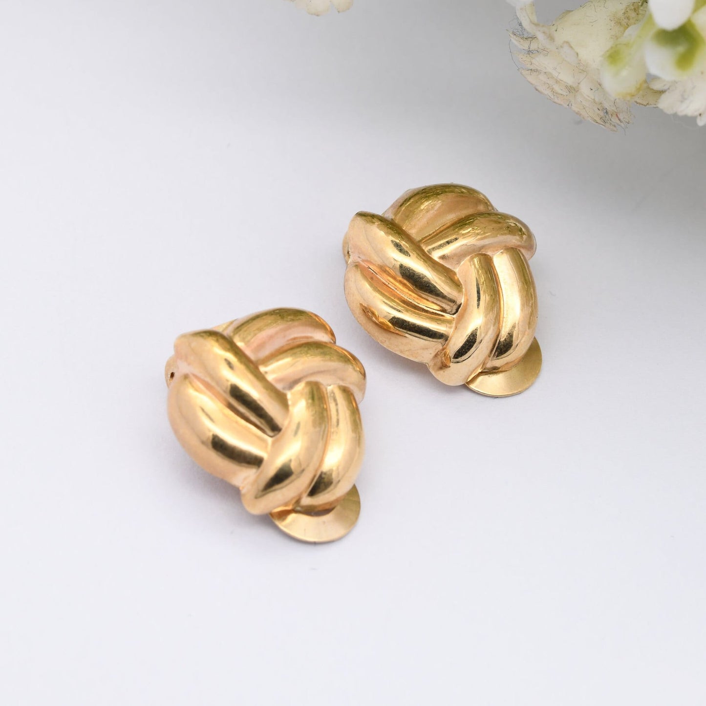 Vintage 9ct Gold Large Twist Clip On Earrings