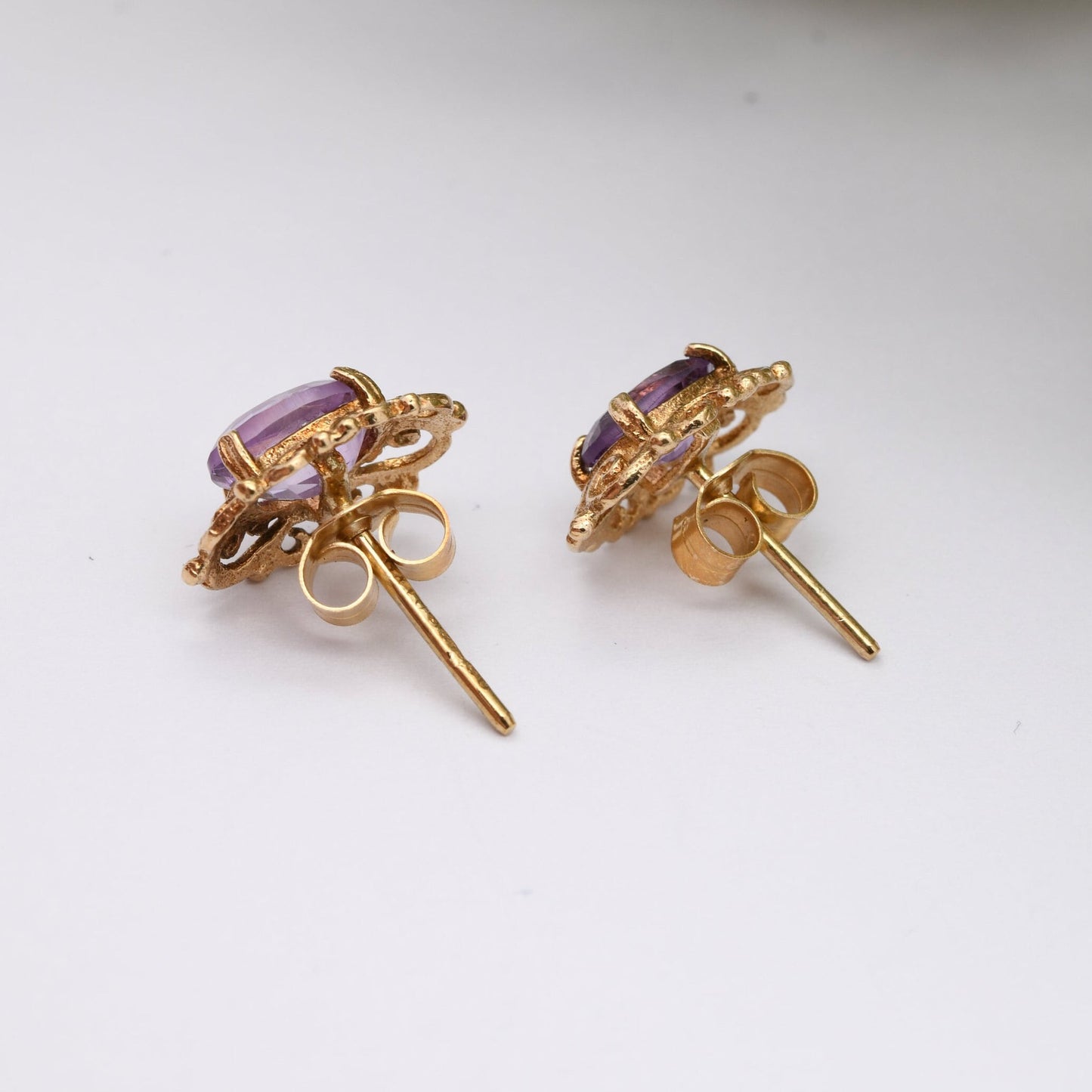 Vintage 9ct Gold Amethyst Stud Earrings 1971