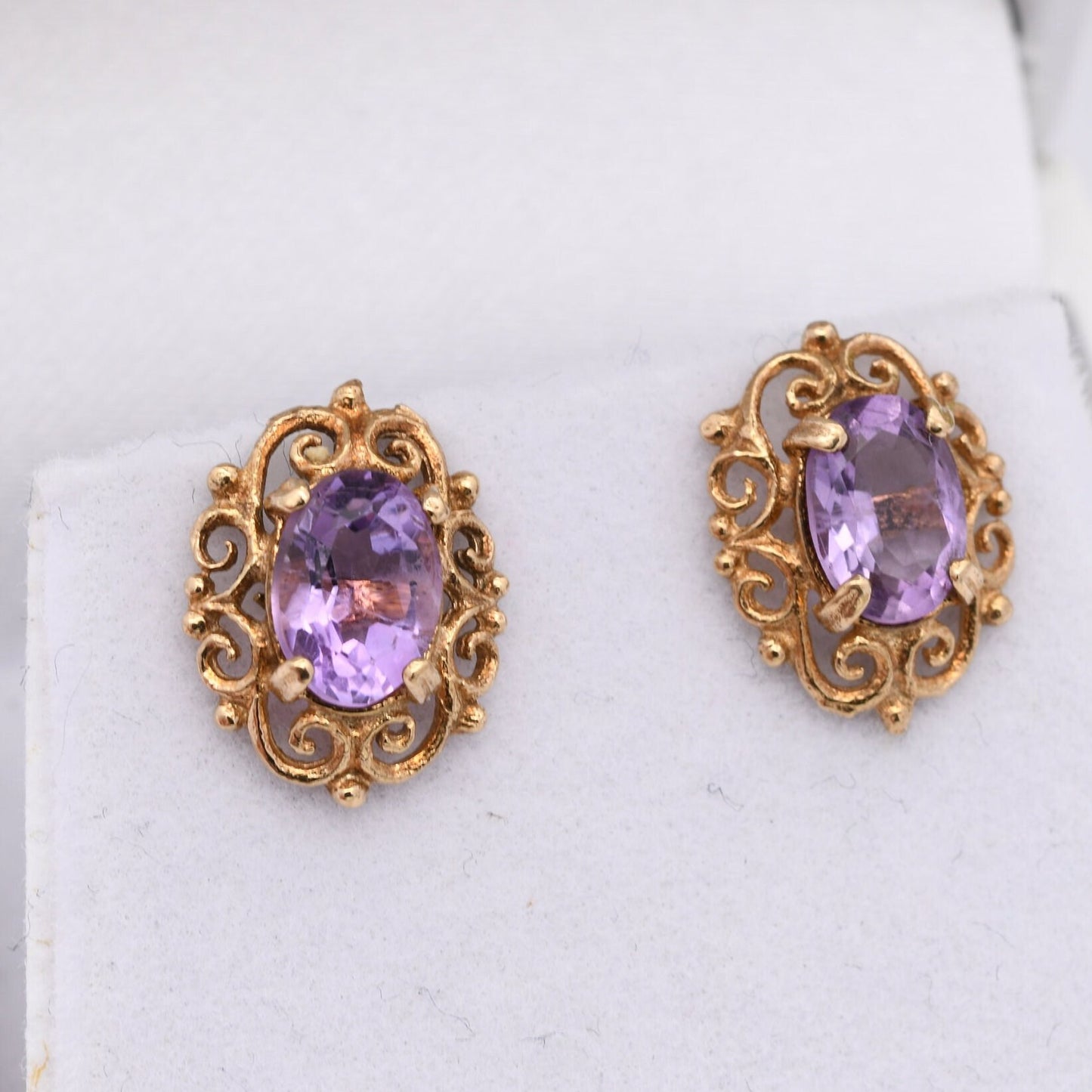 Vintage 9ct Gold Amethyst Stud Earrings 1971