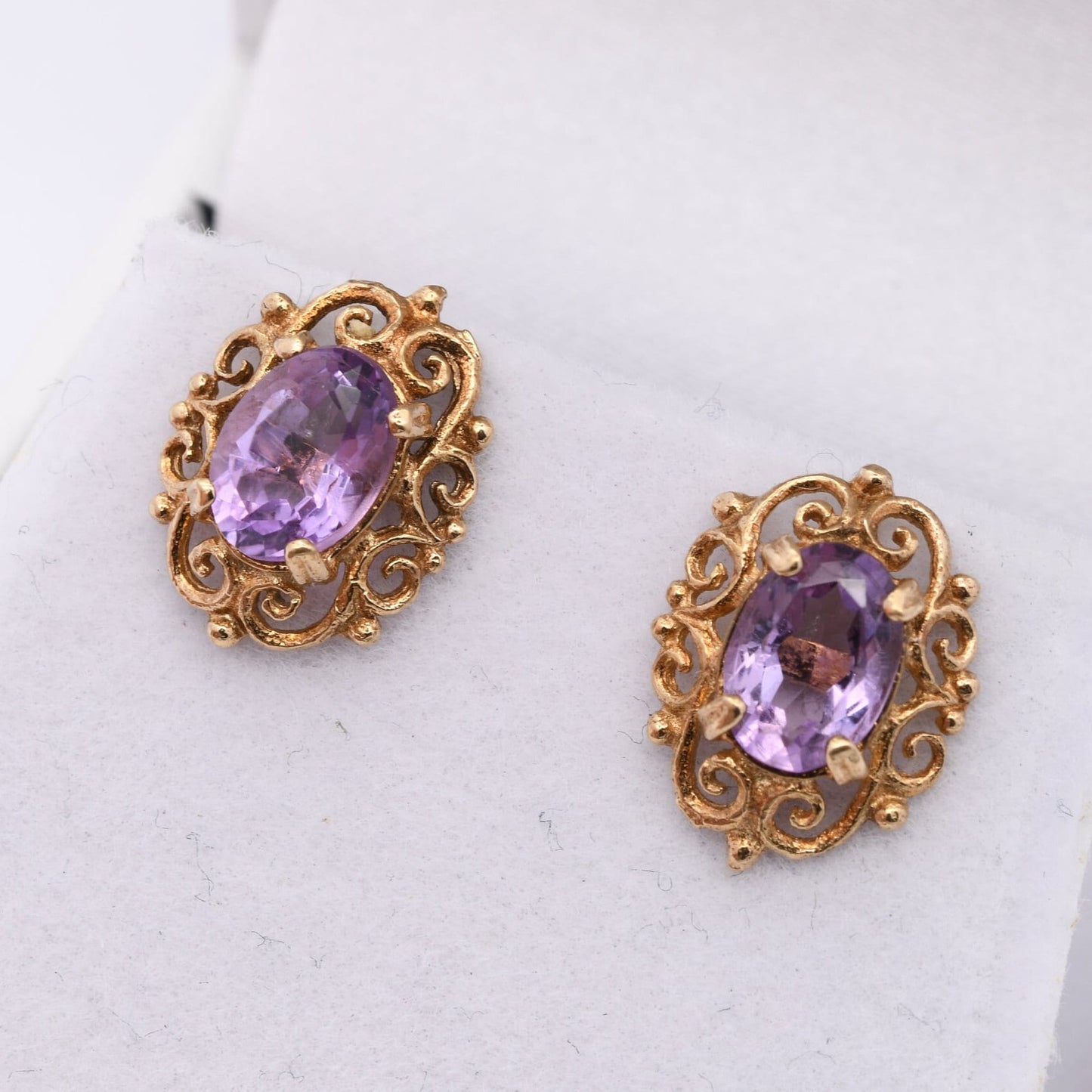 Vintage 9ct Gold Amethyst Stud Earrings 1971