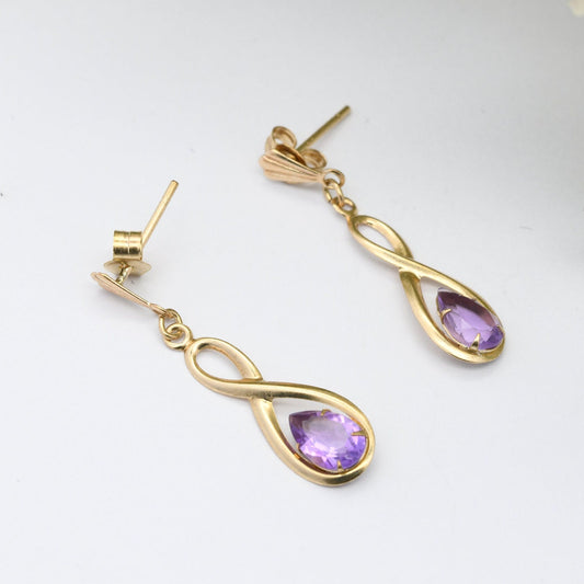 Vintage 9ct Gold Amethyst Drop Earrings