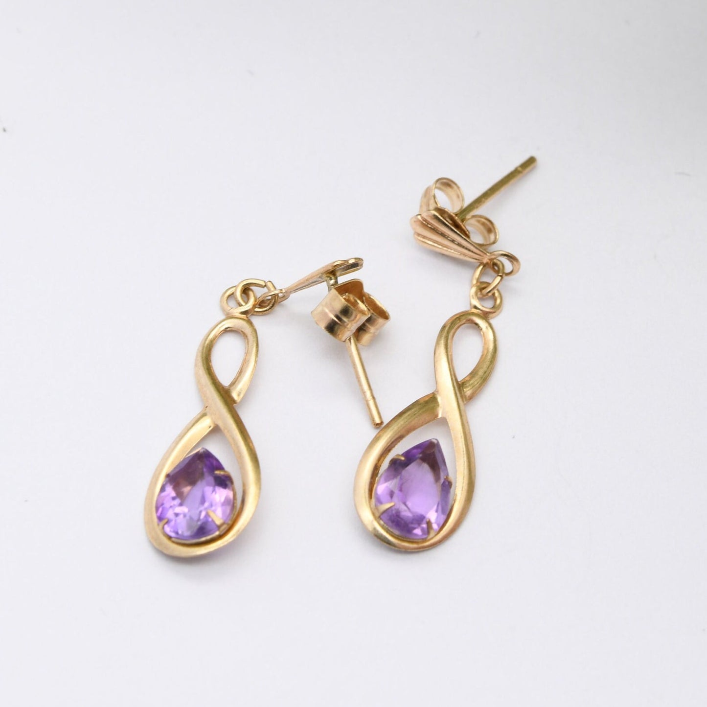 Vintage 9ct Gold Amethyst Drop Earrings