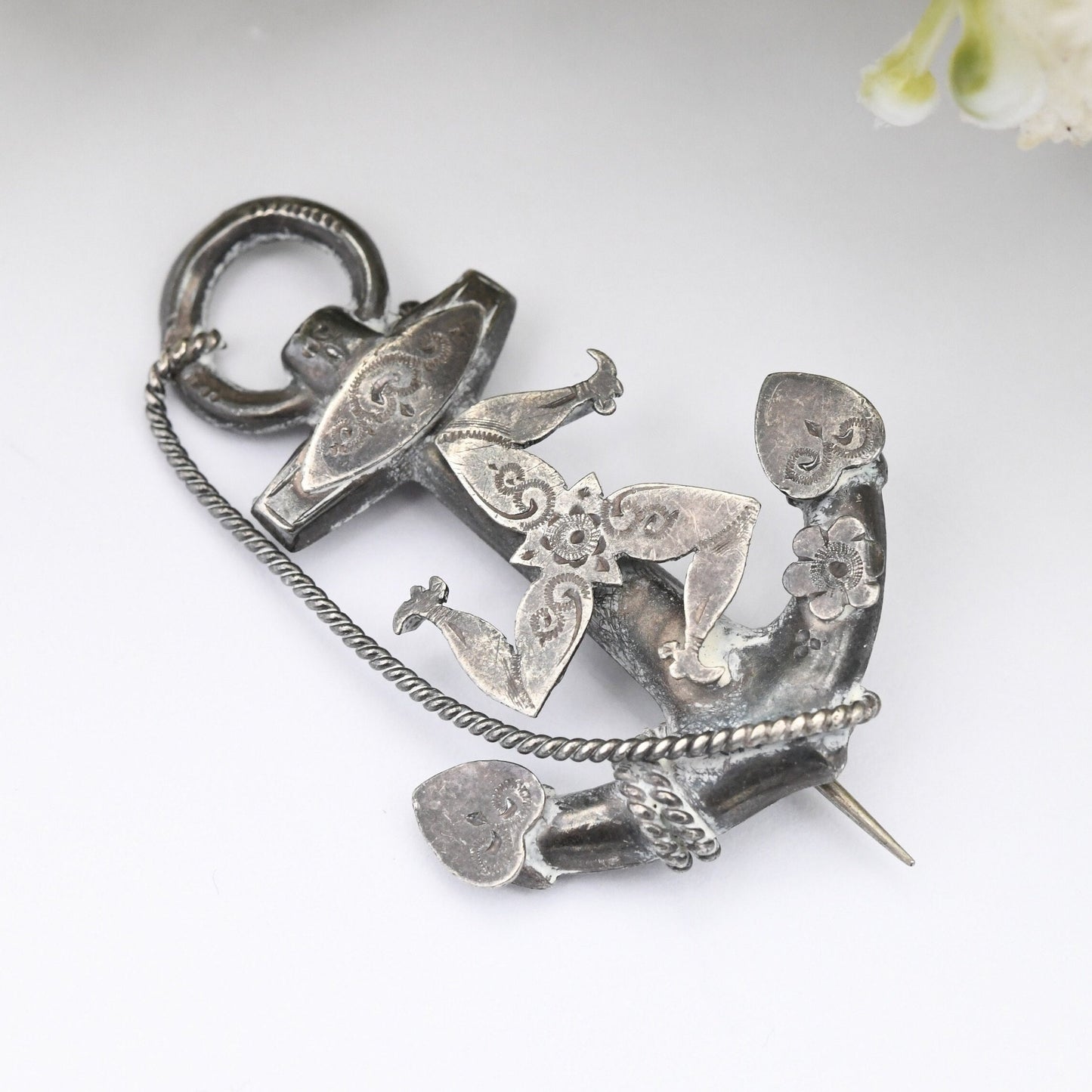 Antique Sterling Silver Isle of Man Anchor Brooch 1904