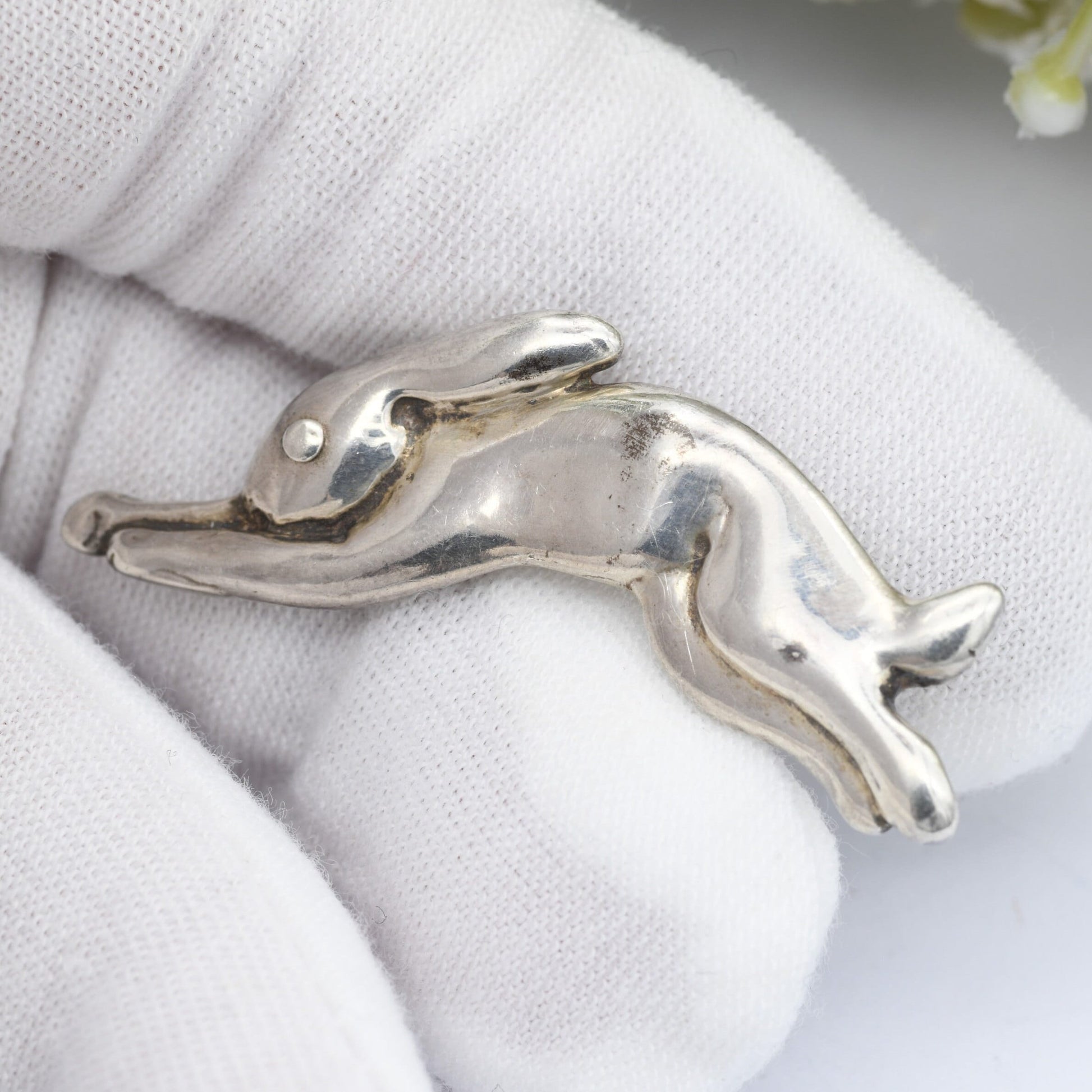 Vintage Sterling Silver Rabbit Brooch - Novelty Animal Jewellery | Leaping Bouncing Bunny Rabbit Jewellery