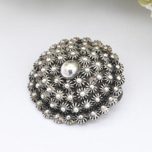 Vintage Mexican Sterling Silver Boule Brooch - Hecho en Mexico MO | Textured Boule | Star Design | Mid-Century Modern Victorian Style