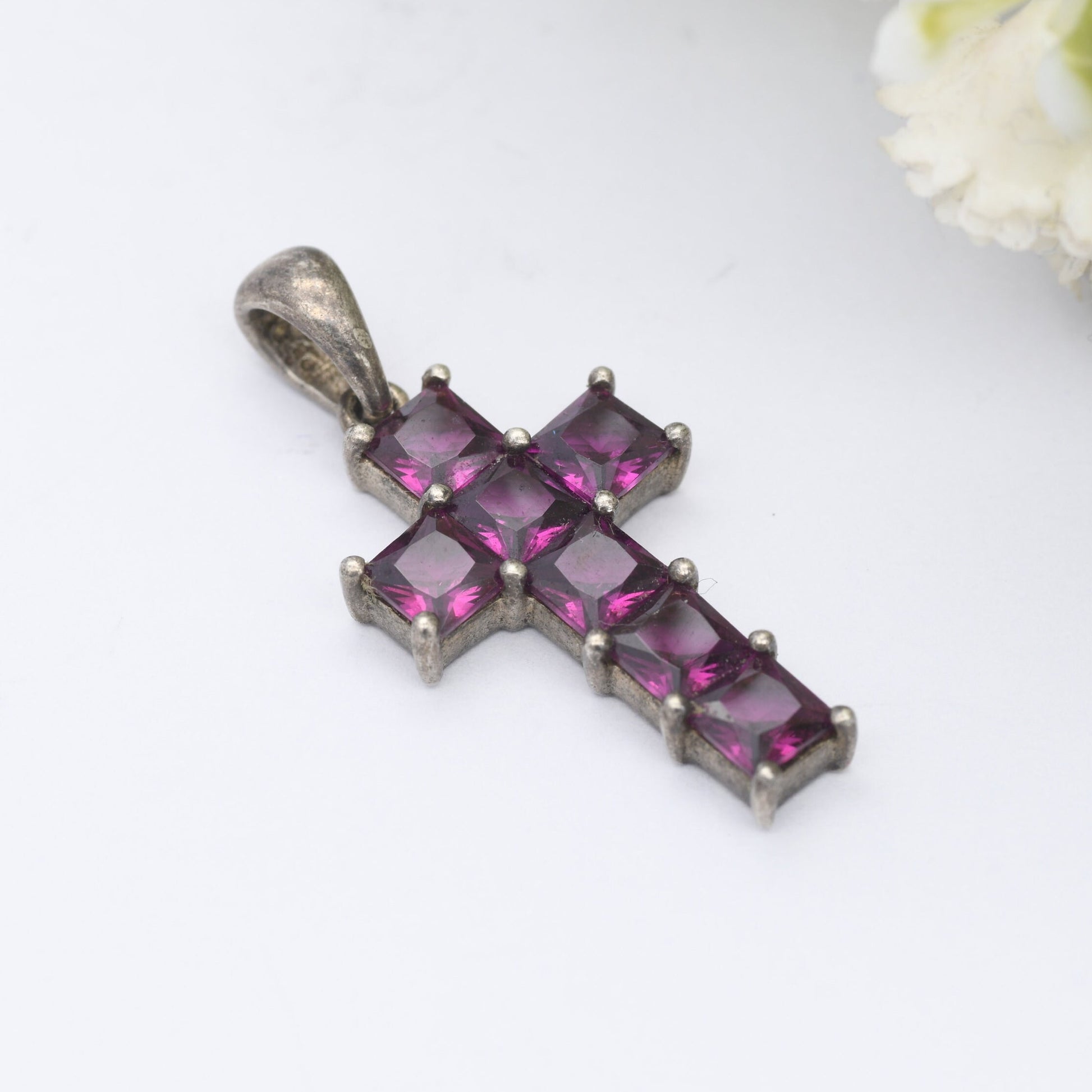 Sterling Silver Purple Stone Cross Pendant