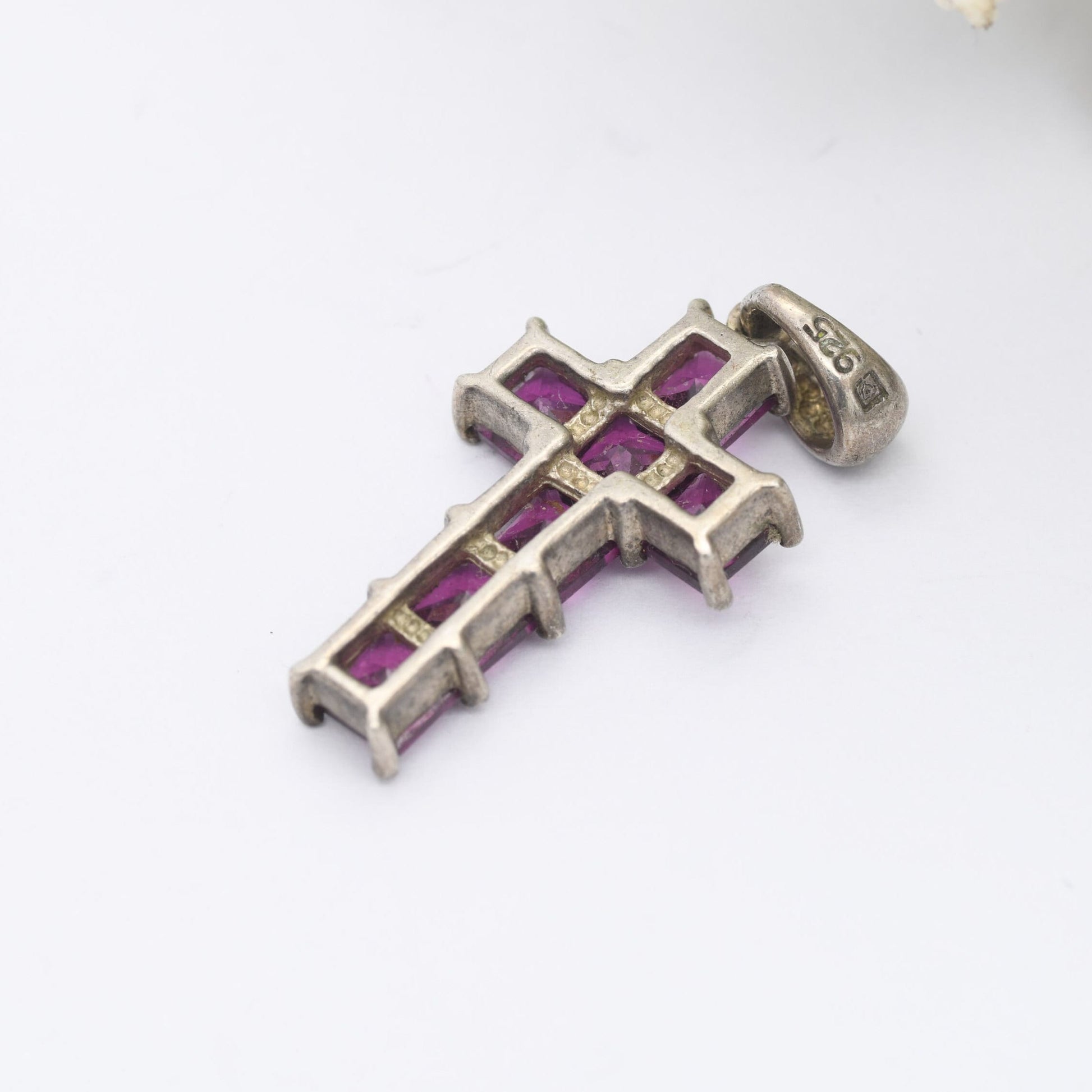 Sterling Silver Purple Stone Cross Pendant