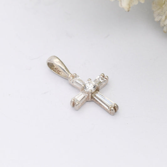 Sterling Silver CZ Cross Pendant - Small Sparkly Cross