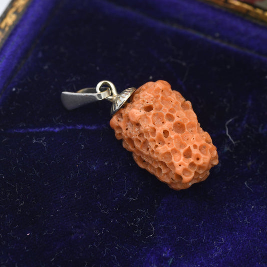 Vintage Coral Charm Pendant - Oval Shape | Pitted Lots of Holes | Textured