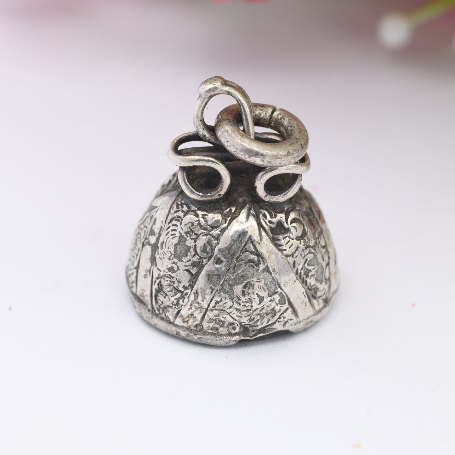 Antique Fob Pendant with Ornage Stone - Victorian Aesthetic Movement Engraving | Scrolling Design | Chunky Antique Charm