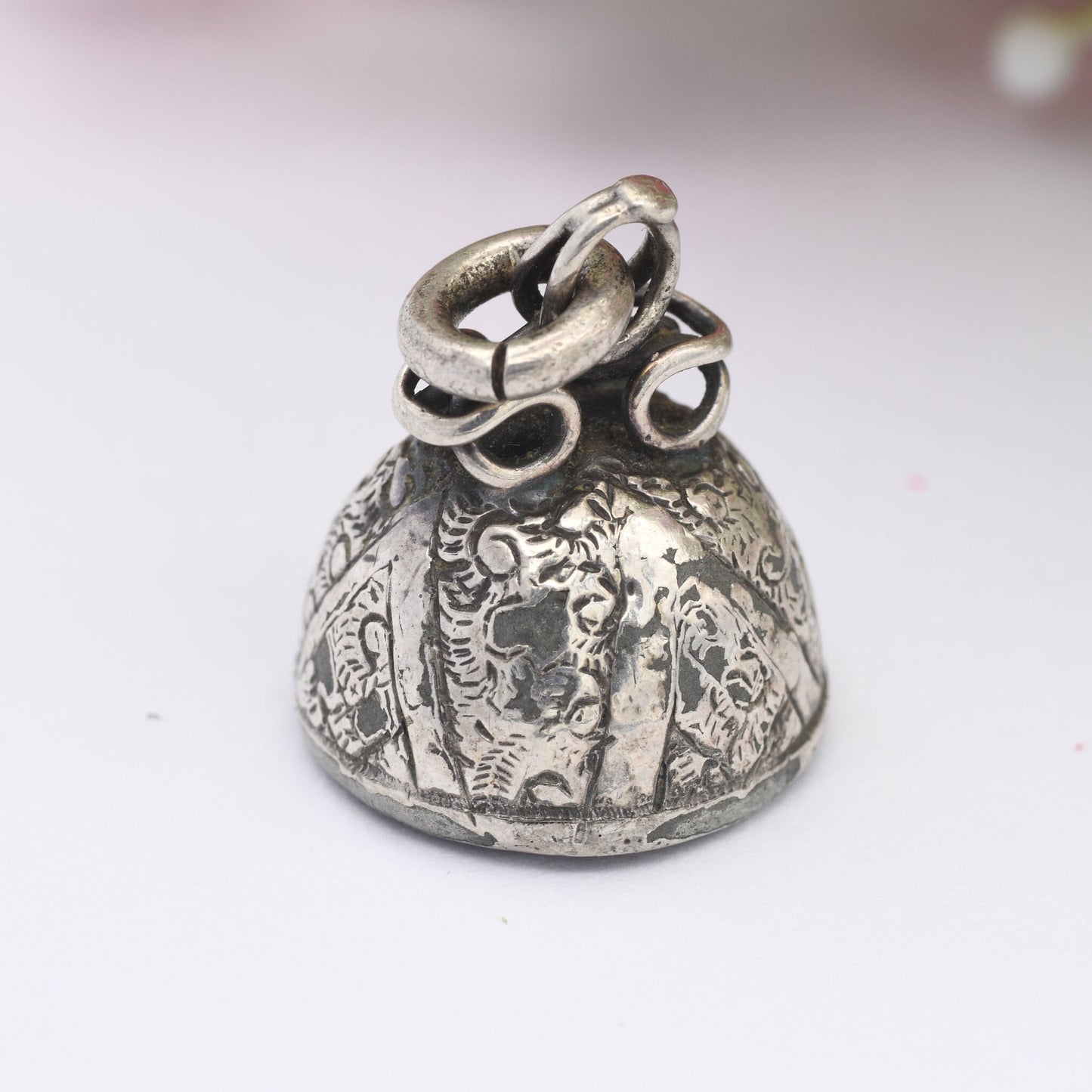 Antique Fob Pendant with Ornage Stone - Victorian Aesthetic Movement Engraving | Scrolling Design | Chunky Antique Charm