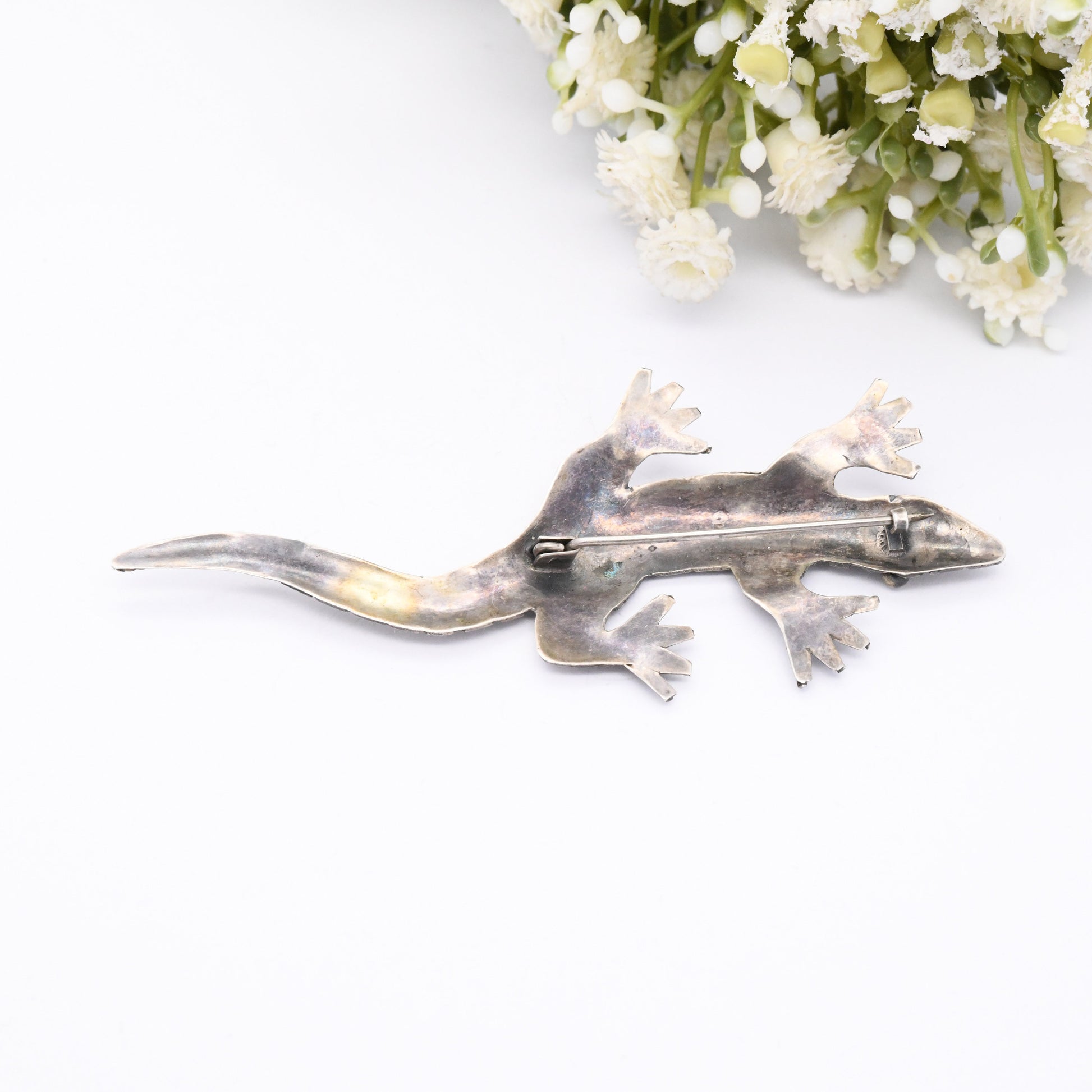 Vintage Sterling Silver Lizard Brooch