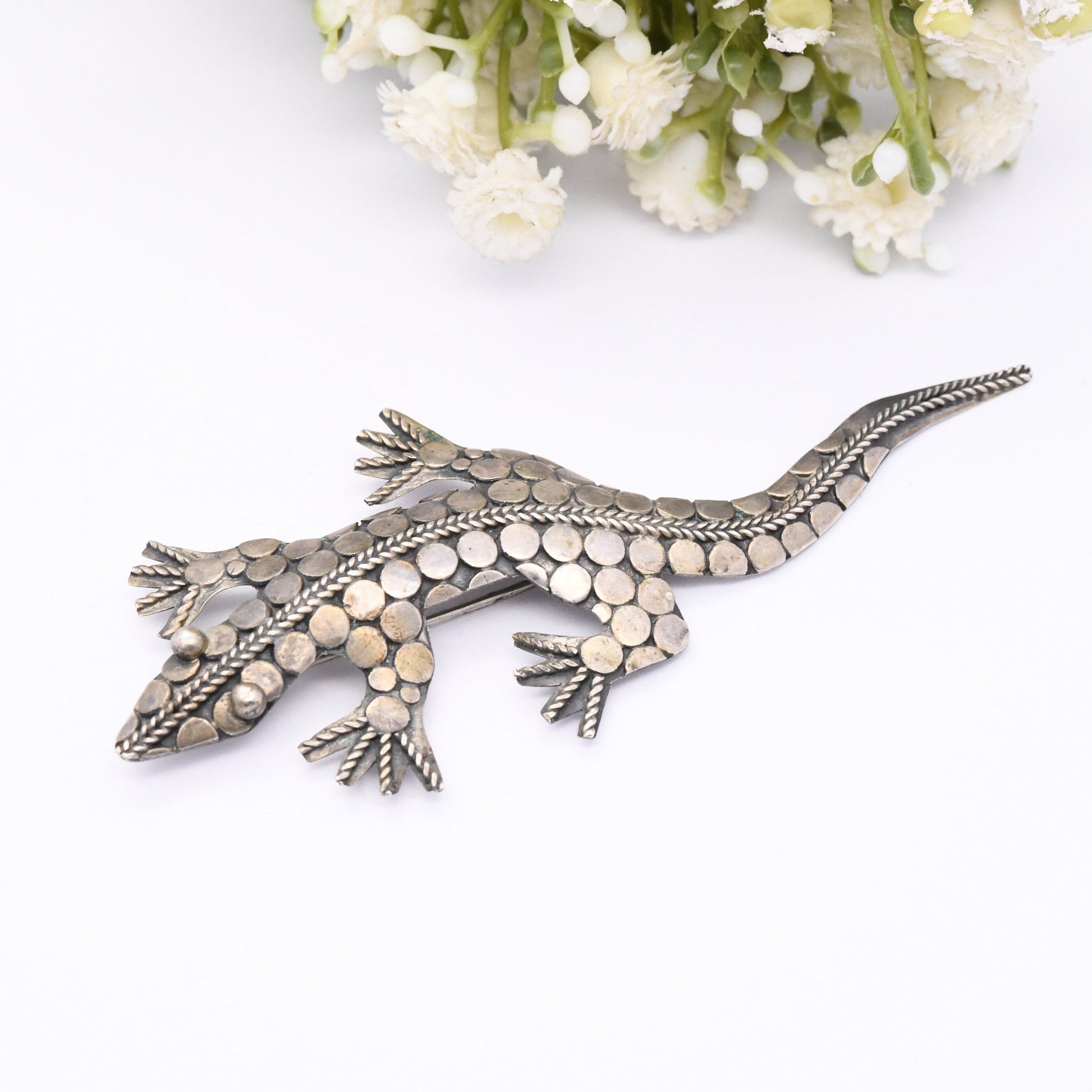 Vintage Sterling Silver Lizard Brooch