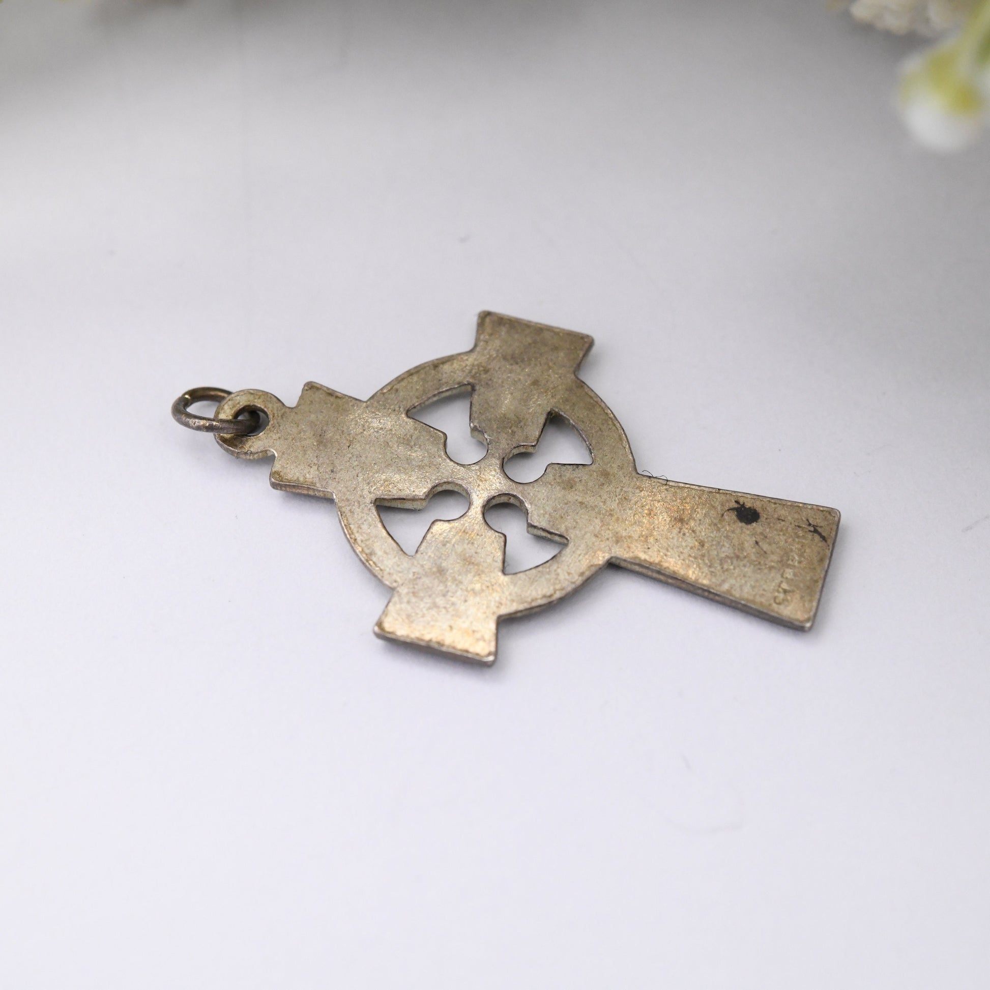 Vintage Sterling Silver Celtic Cross Pendant with Pretty Star Design