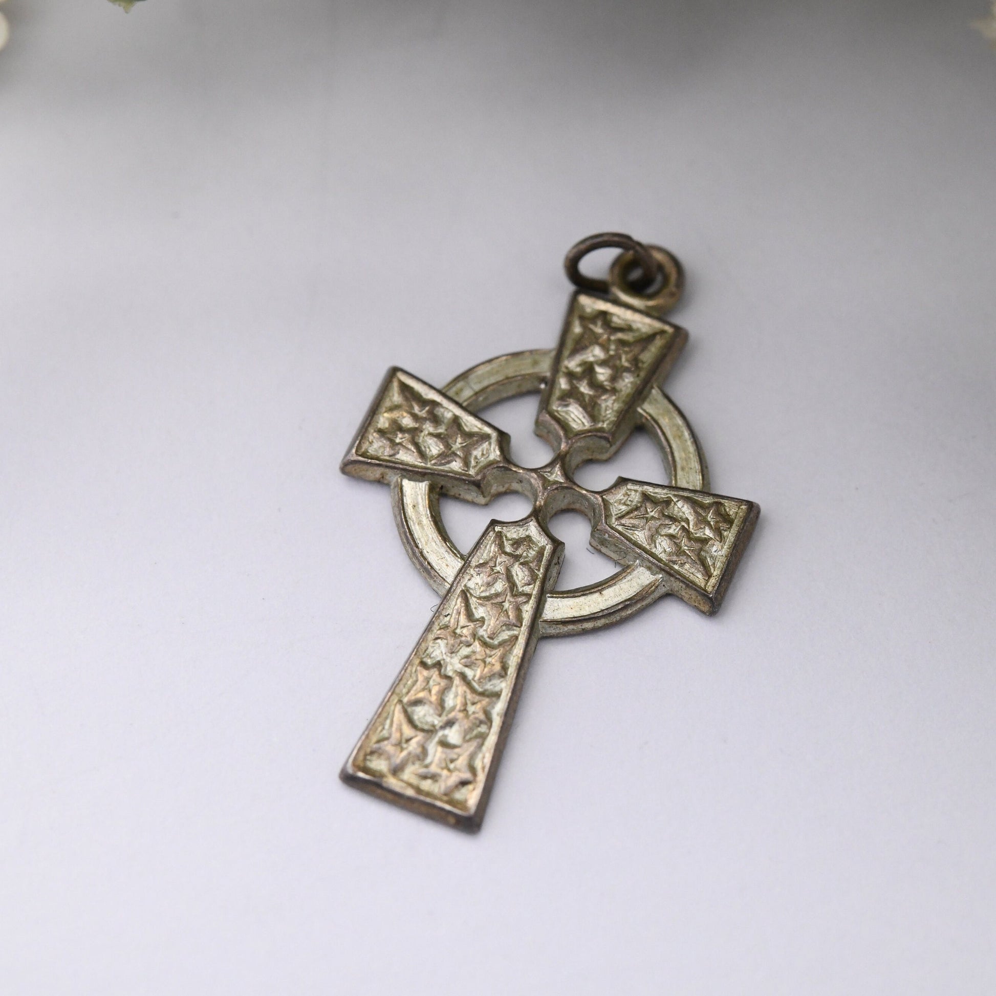 Vintage Sterling Silver Celtic Cross Pendant with Pretty Star Design