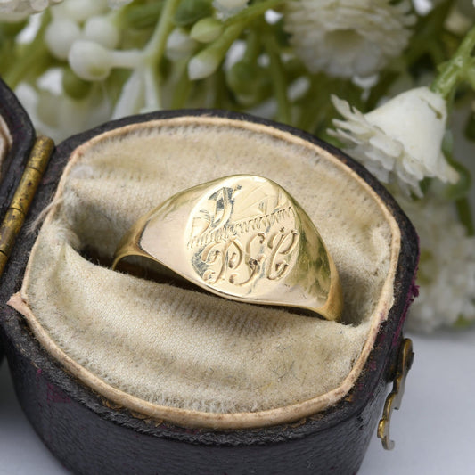 Vintage 9ct Gold Engraved Signet Ring