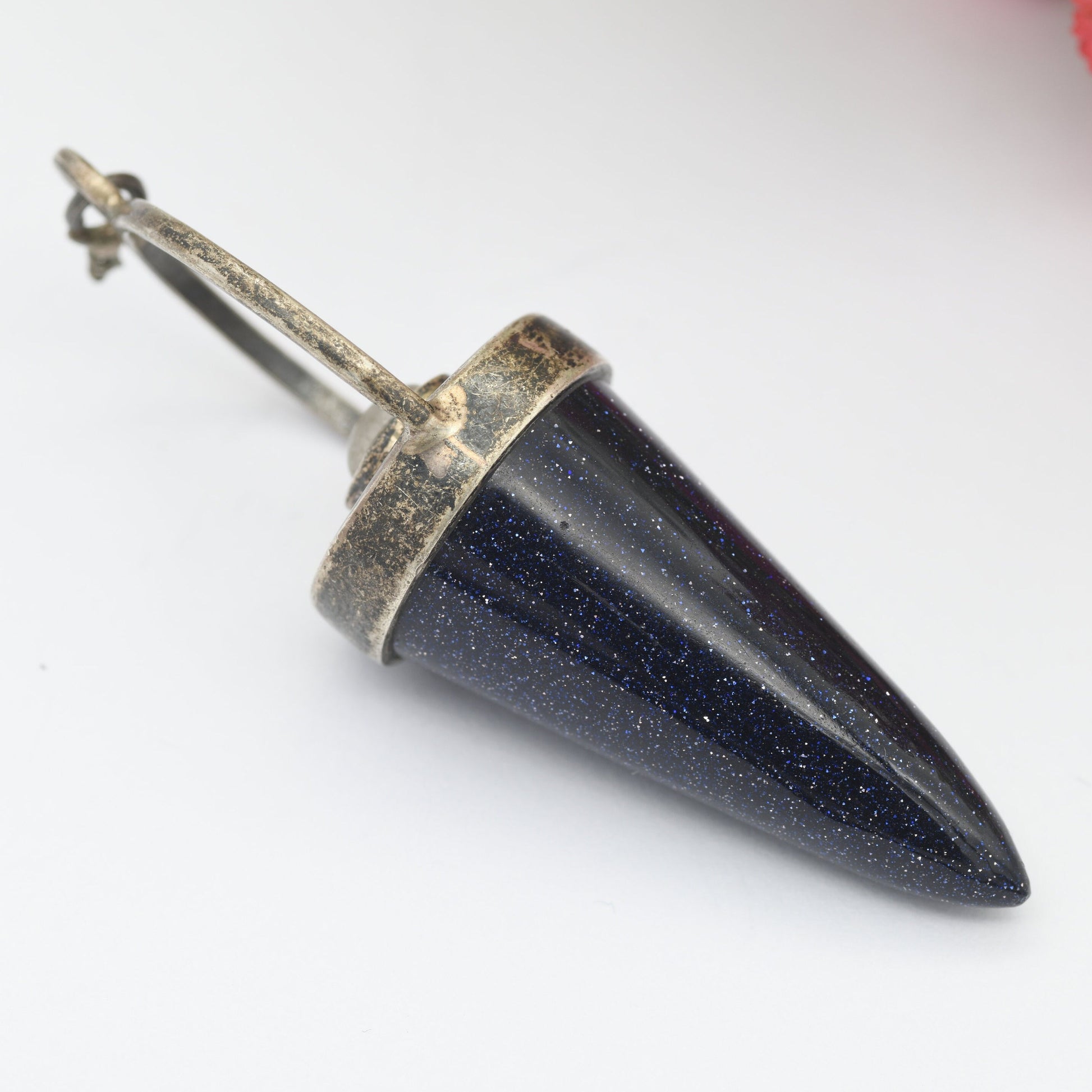 Vintage Sterling Silver Blue Goldstone and Moonstone Pendant