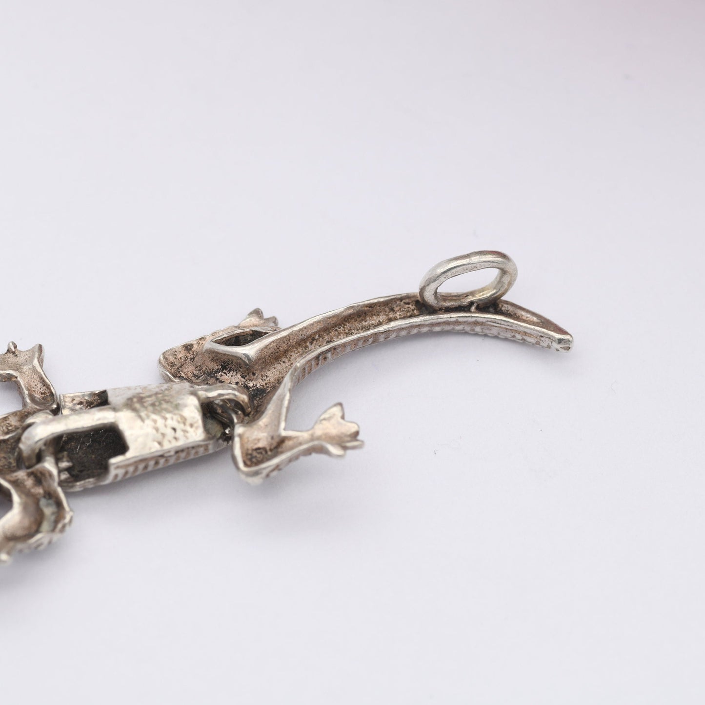 Vintage Sterling Silver Articulated Lizard Charm Pendant - Detailed Moving Animal Necklace | Textured Design | Hidden Bale