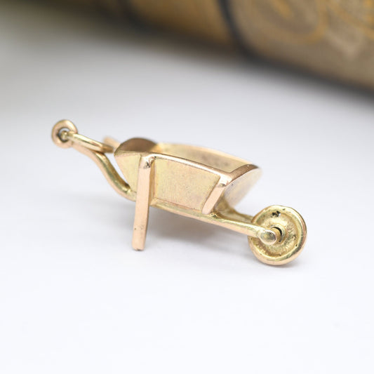 Vintage 9ct Gold Wheelbarrow Charm Pendant 1980 - Wonky Wheel Barrow | Nicely Detailed | UK Hallmarks | Spinning Wheel