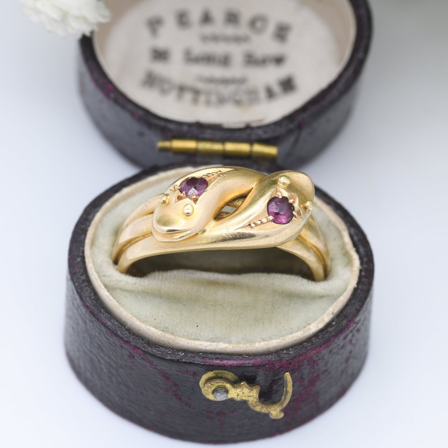 Antique 18ct Gold Garnet Snake Ring 1920 - Coiled Snake Band | Unusual Unisex Engagement | UK Size - Q | US Size - 8 1/4