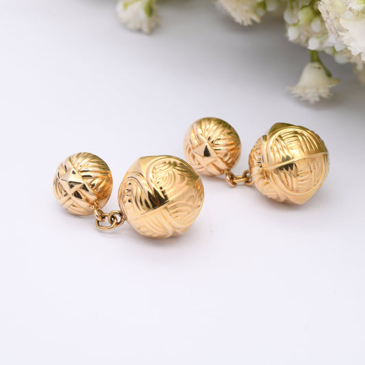 Vintage 9ct Gold Ball Drop Stud Earrings - Chunky Statement Gold | Large Ball Dangle Earrings | Butterfly Backs