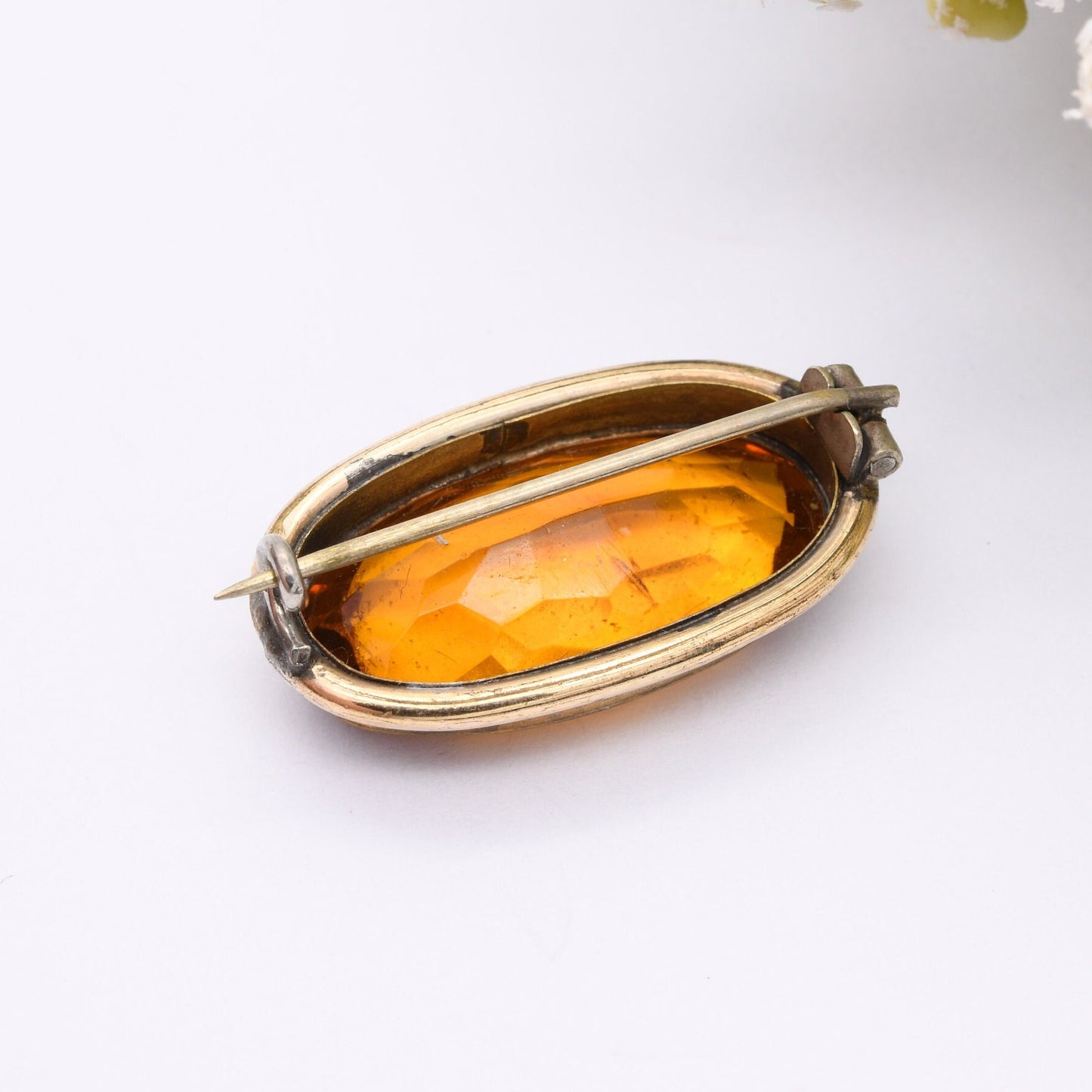 Antique Rolled Gold and Orange Stone Brooch