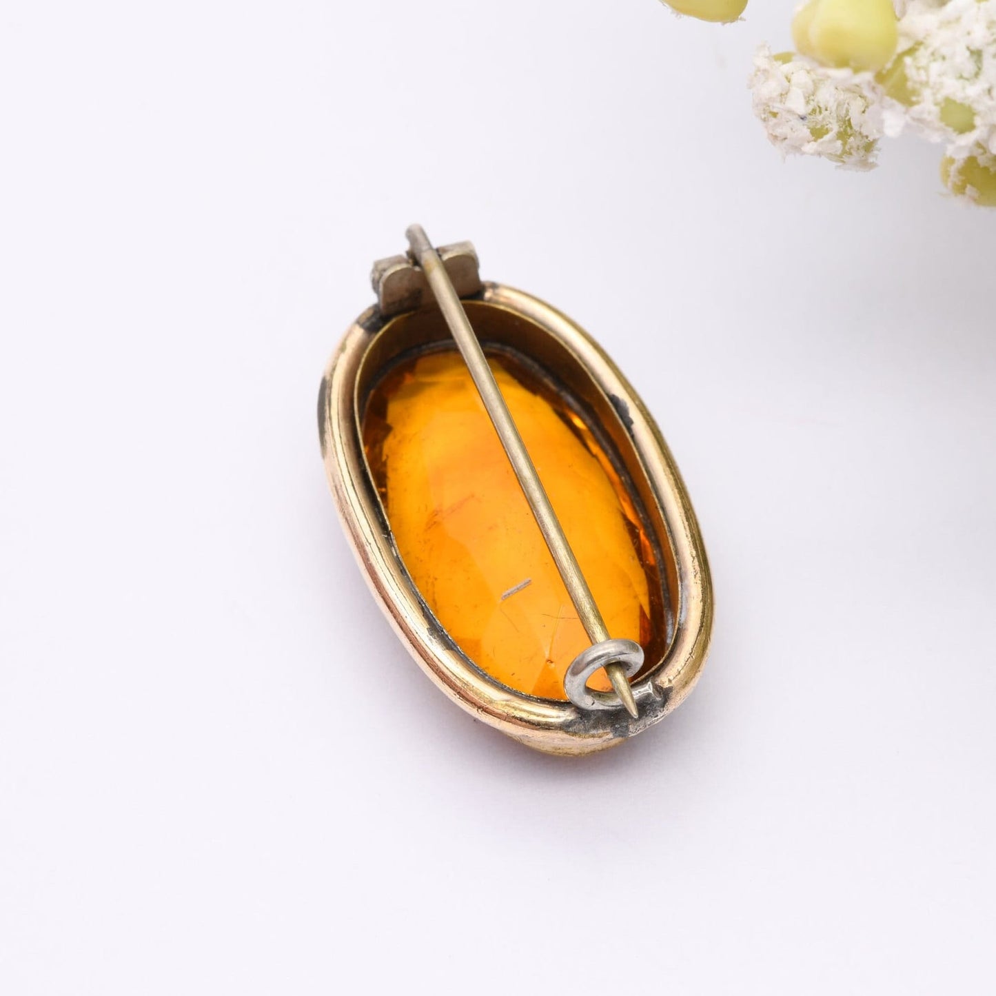 Antique Rolled Gold and Orange Stone Brooch