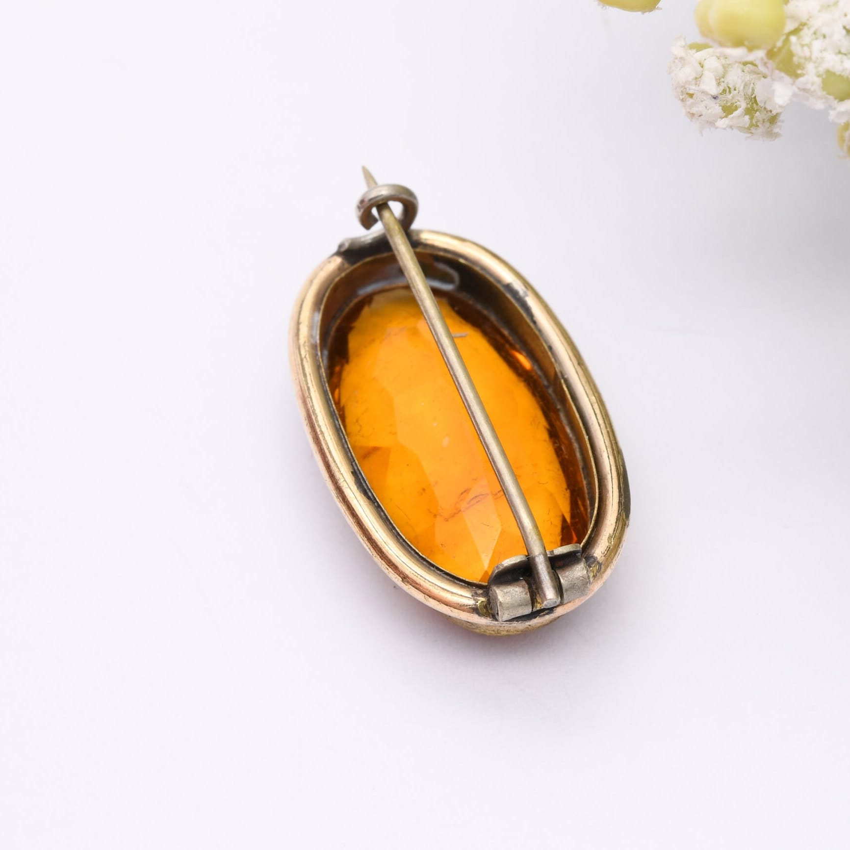 Antique Rolled Gold and Orange Stone Brooch