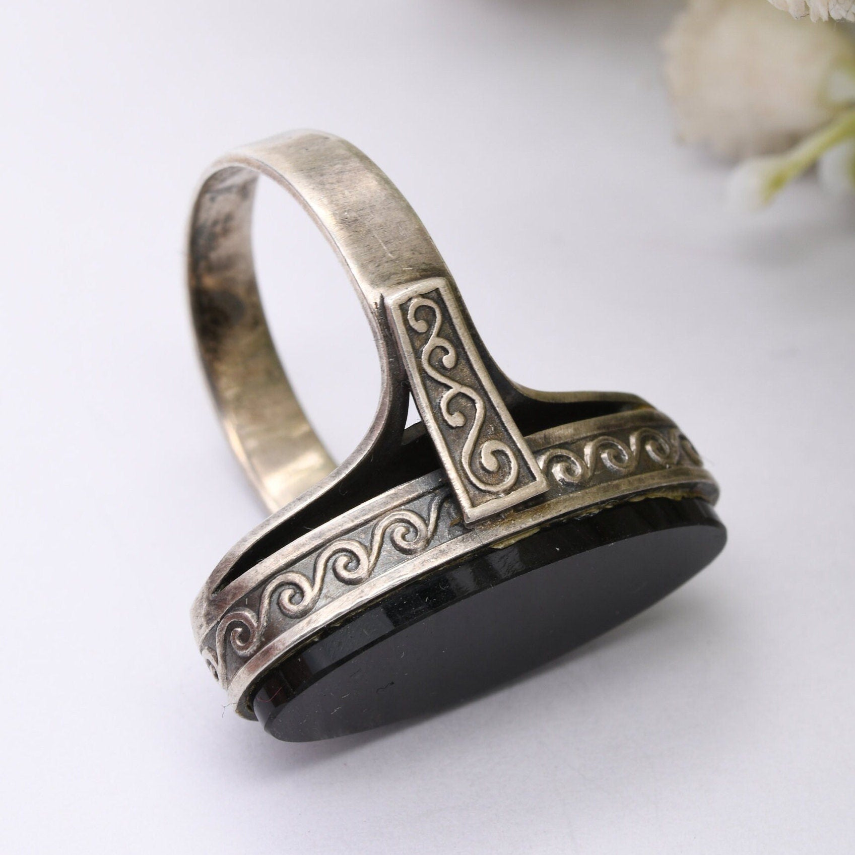 Vintage Silver Onyx Statement Ring