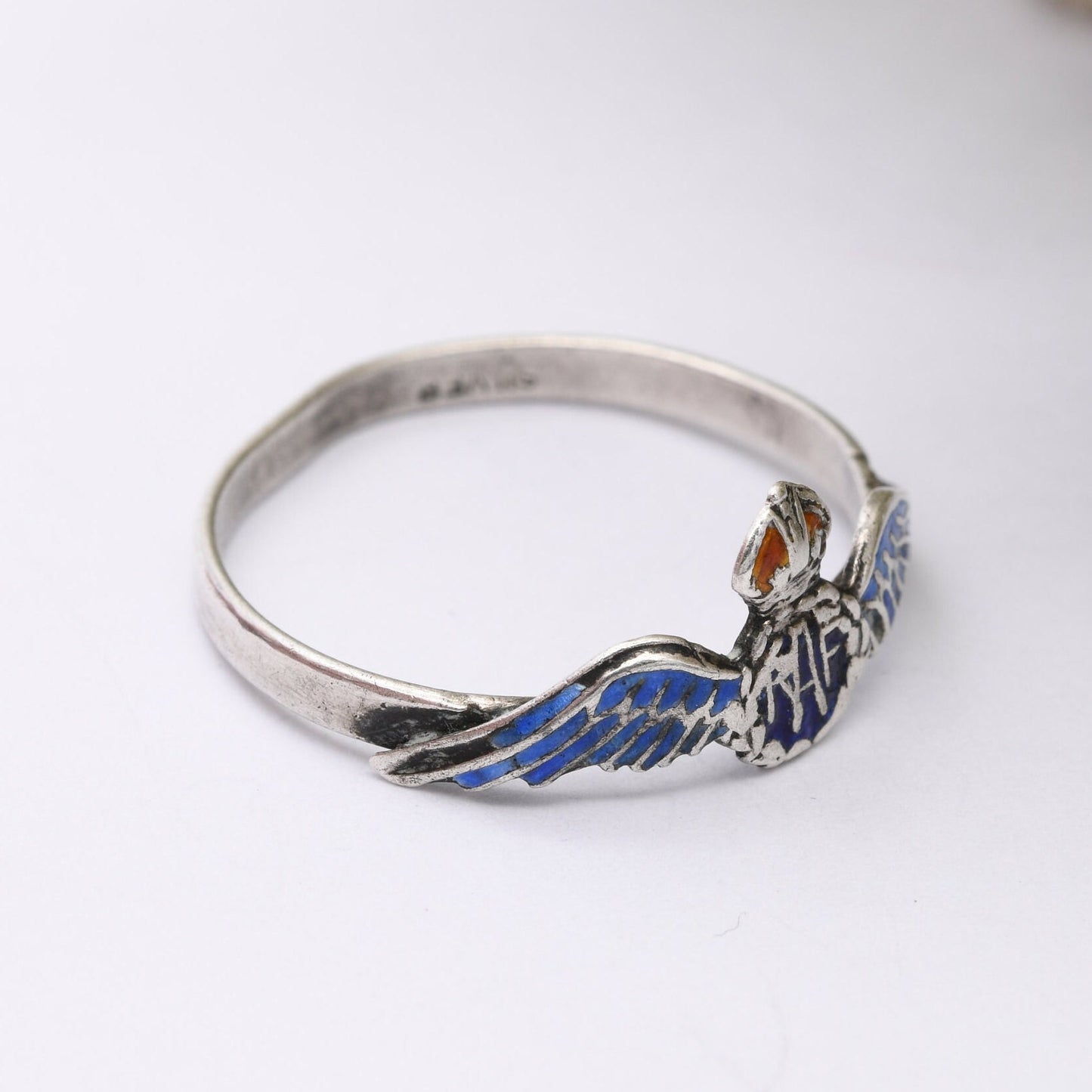 Vintage RAF Enamel Sweetheart Ring Sterling Silver