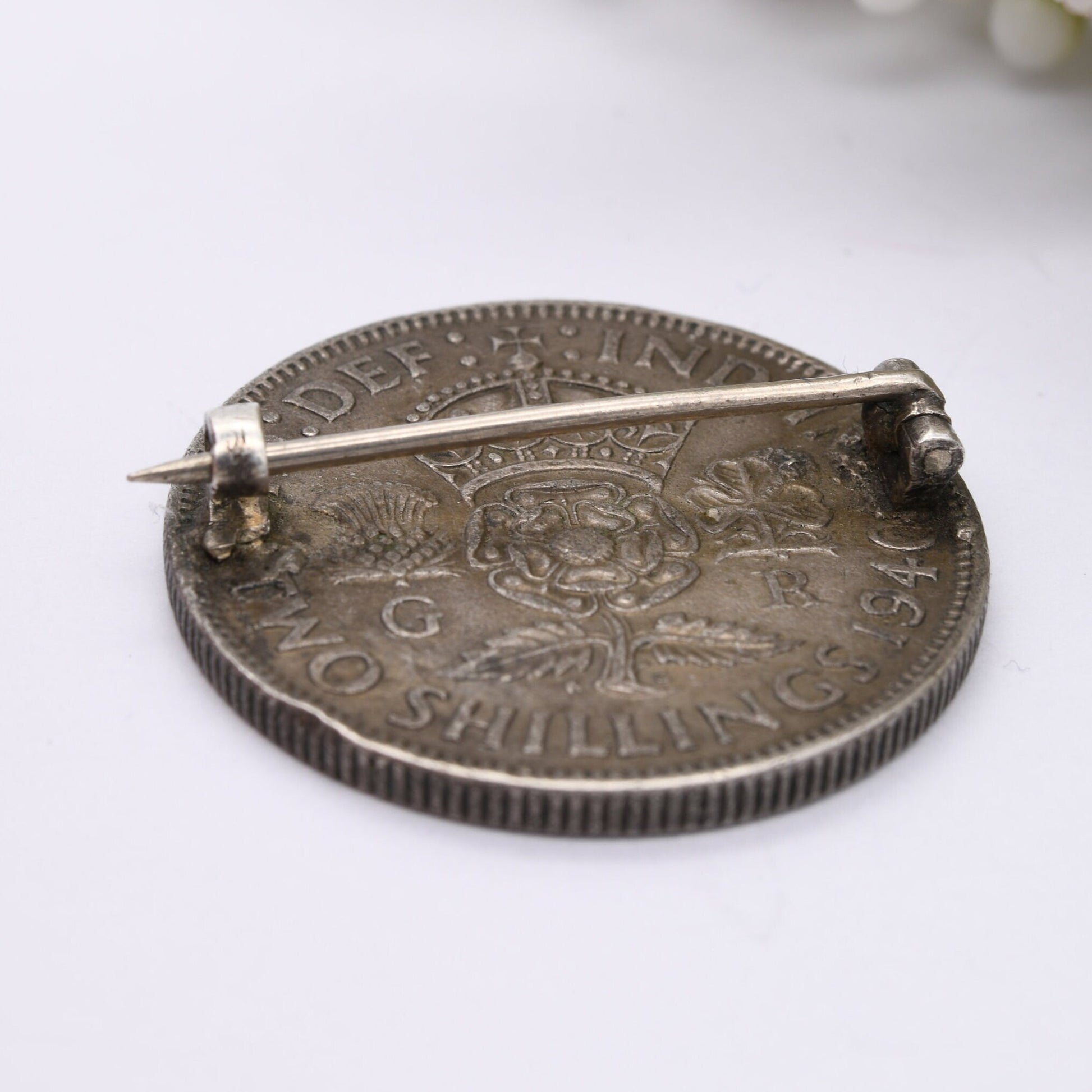 Vintage Silver Two Shillings Coin Brooch 1940 King George VI - King's Head Jewellery