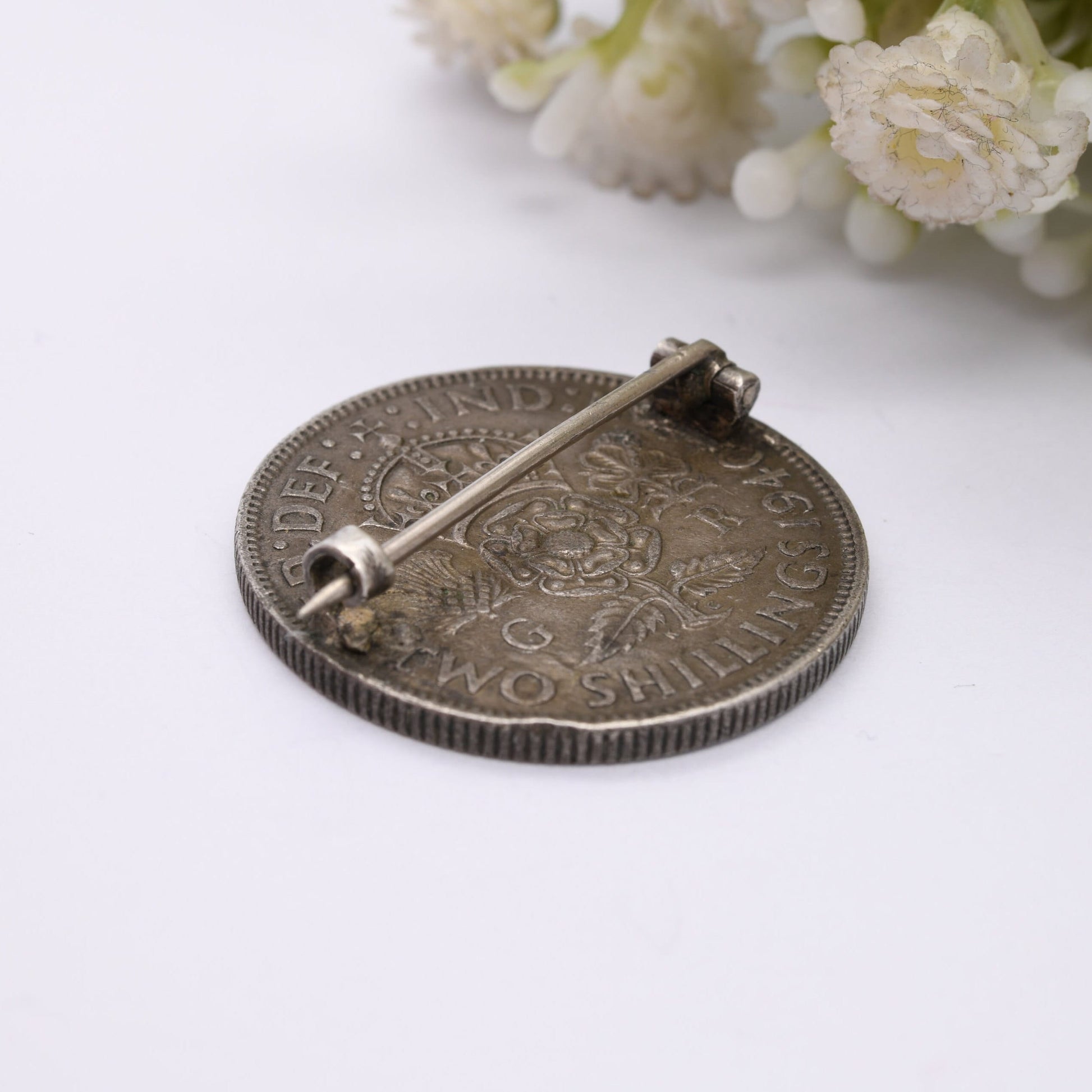 Vintage Silver Two Shillings Coin Brooch 1940 King George VI - King's Head Jewellery