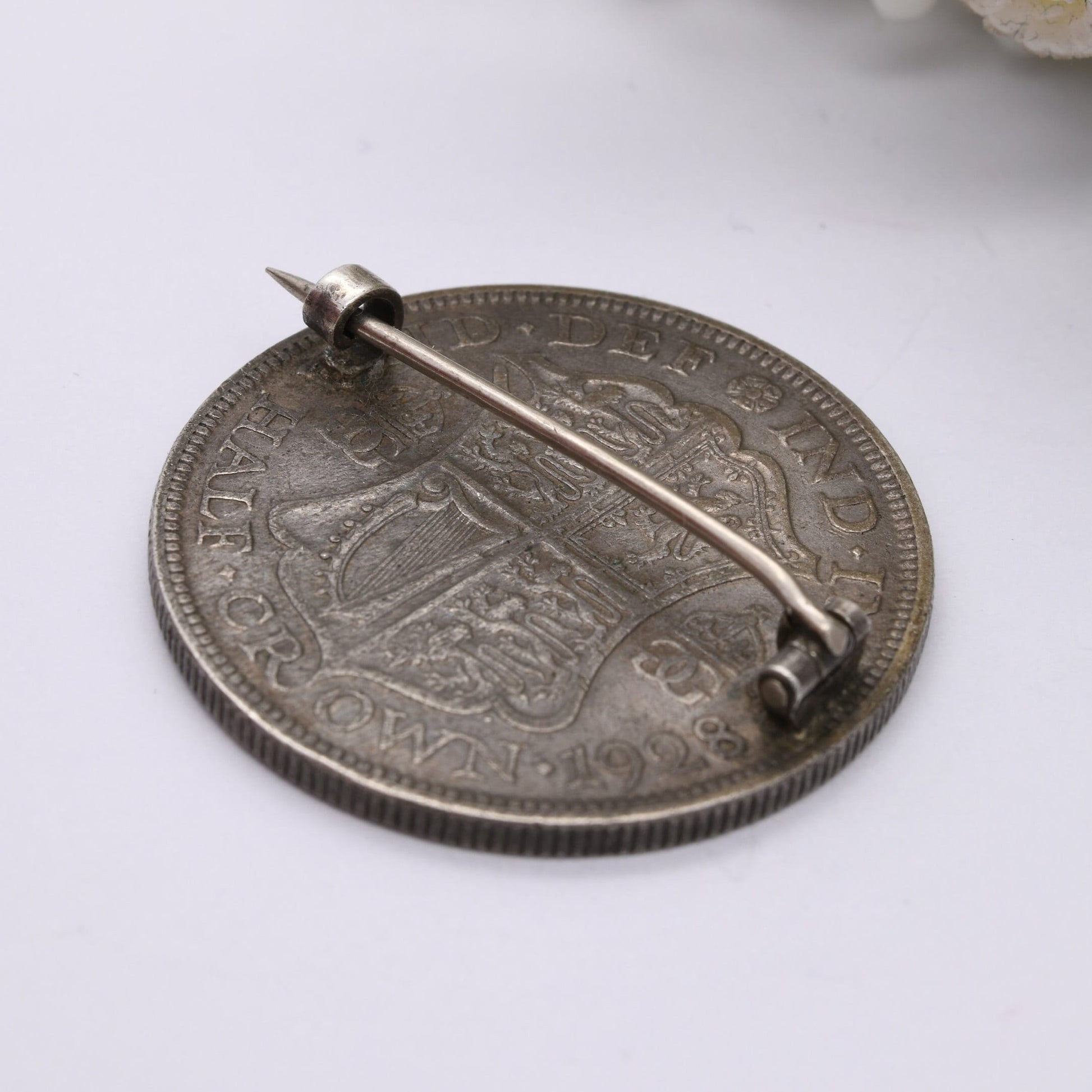 Vintage Silver George V 1928 Half Crown Coin Brooch