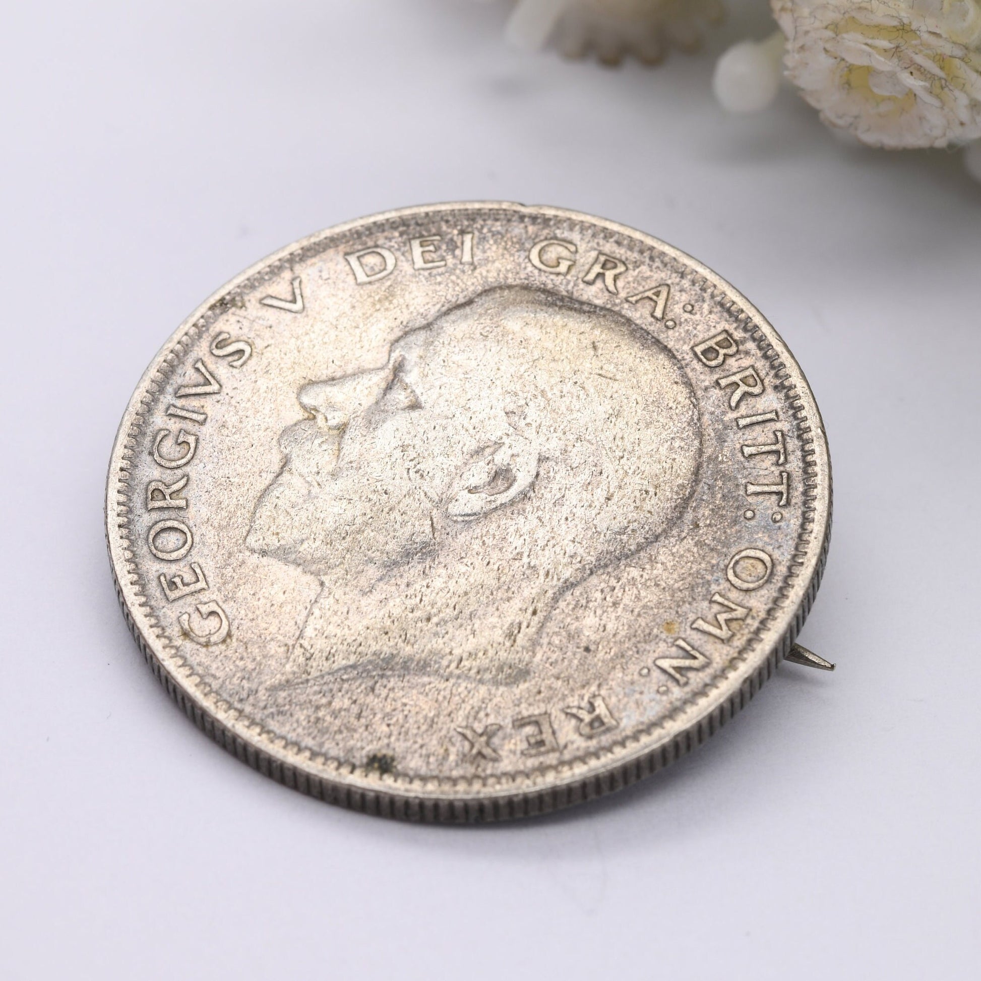 Vintage Silver George V 1928 Half Crown Coin Brooch