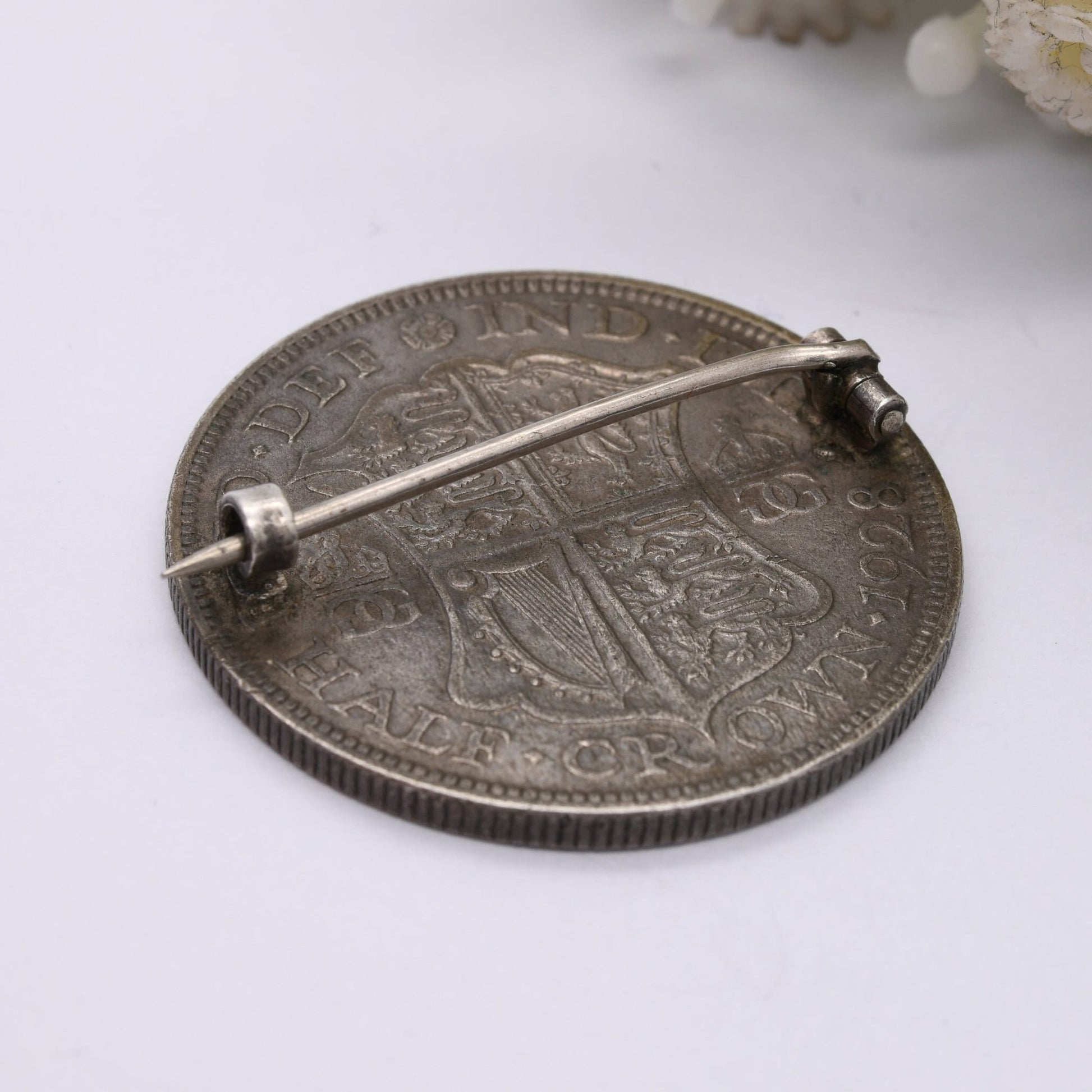 Vintage Silver George V 1928 Half Crown Coin Brooch