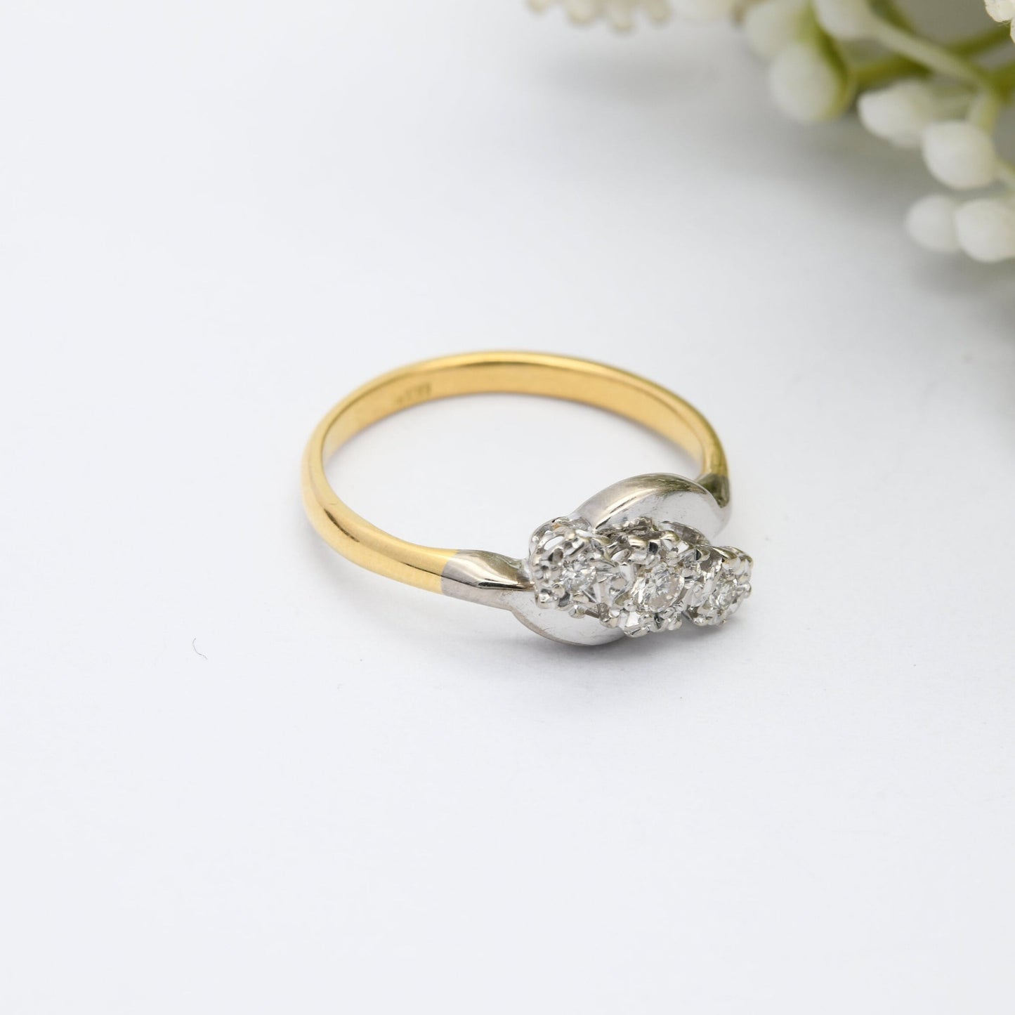 Vintage 18ct Gold and Diamond Three Stone Engagement Ring - Art Deco Era 1930s | UK Size - K 1/2 | US Size - 5 1/2