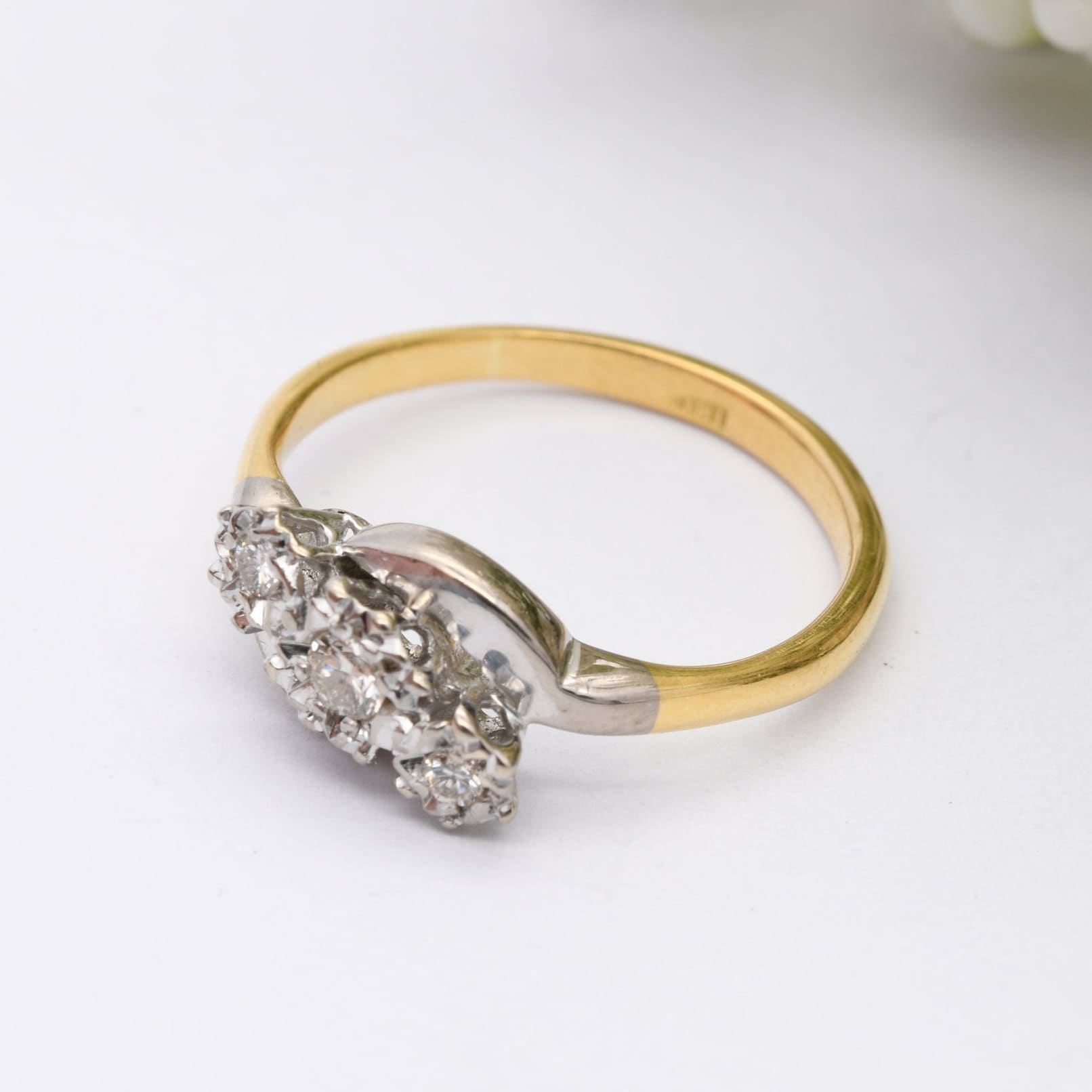 Vintage 18ct Gold and Diamond Three Stone Engagement Ring - Art Deco Era 1930s | UK Size - K 1/2 | US Size - 5 1/2