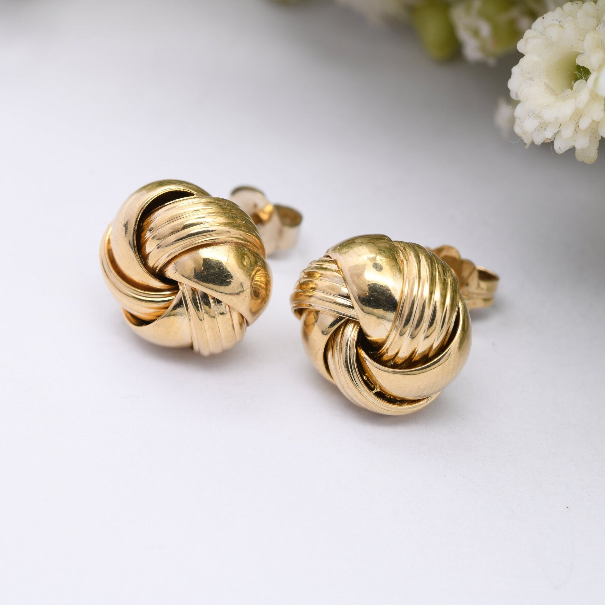 Vintage 9ct Gold Twist Stud Earrings - Large Chunky Gold Studs | Butterfly Backs