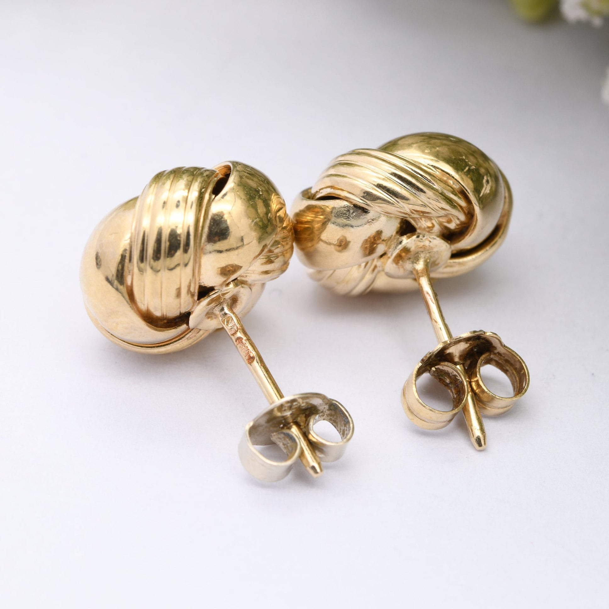 Vintage 9ct Gold Twist Stud Earrings - Large Chunky Gold Studs | Butterfly Backs