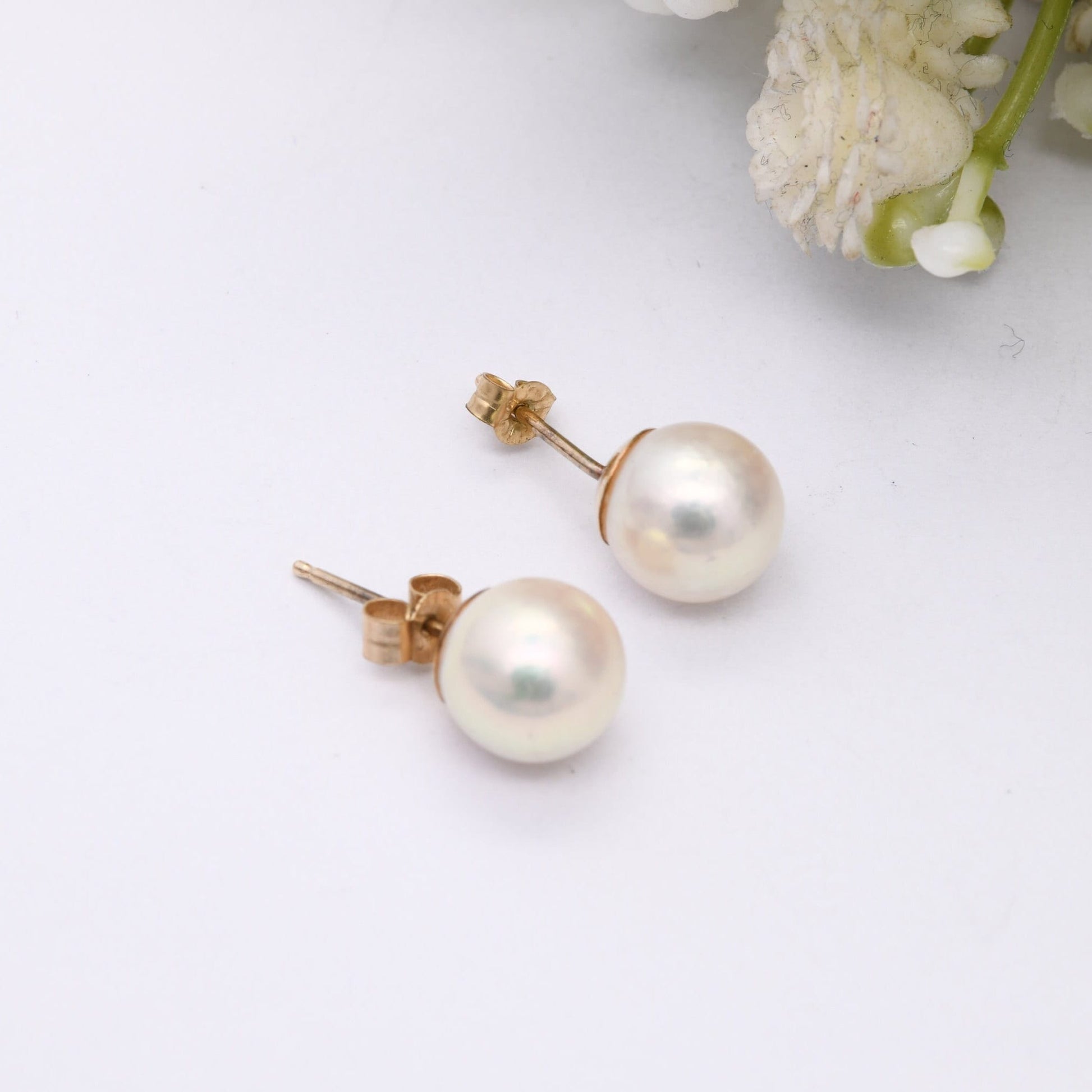 Vintage 9ct Gold Pearl Stud Earrings - Chunky White Cultured Pearls | Round Ball Earrings