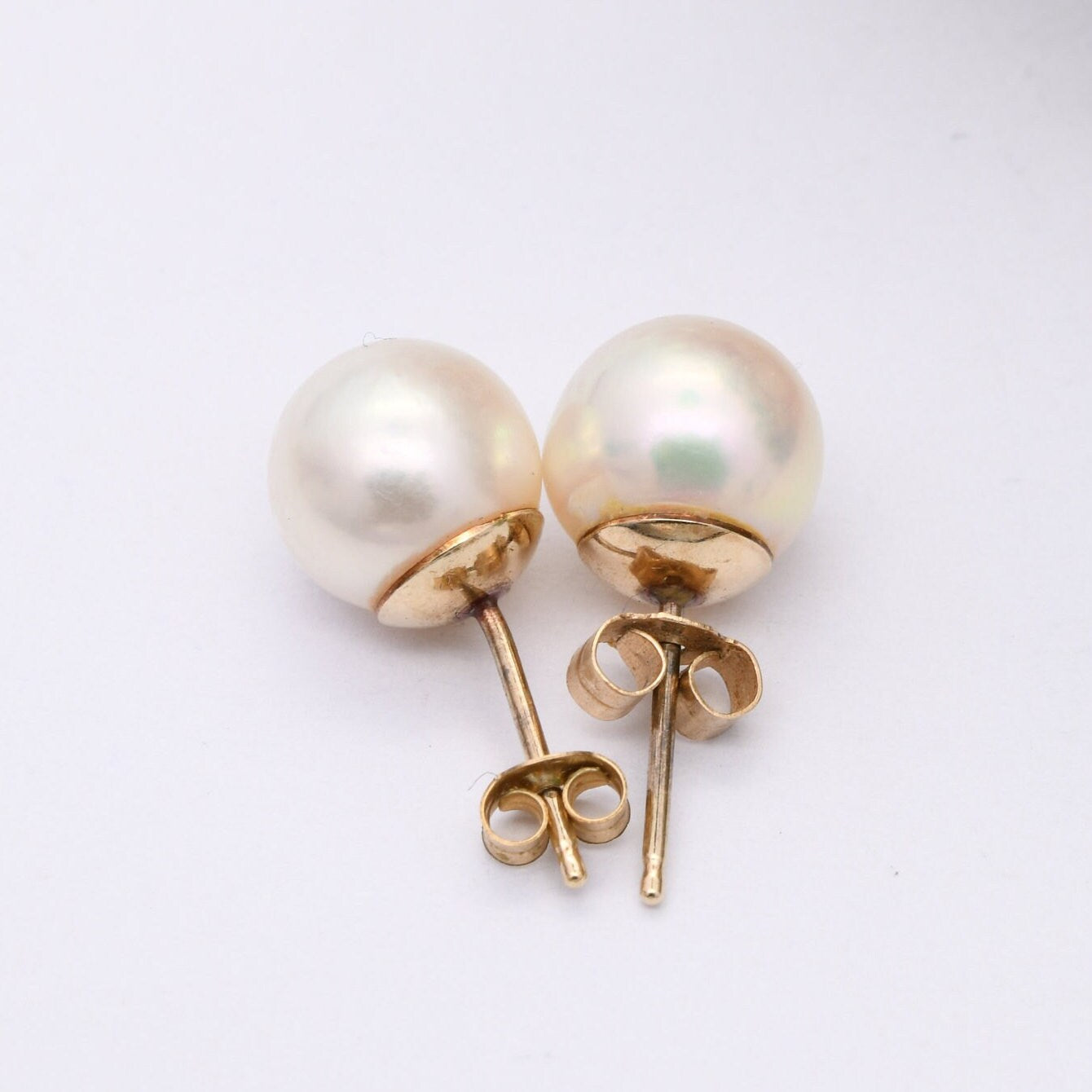 Vintage 9ct Gold Pearl Stud Earrings - Chunky White Cultured Pearls | Round Ball Earrings