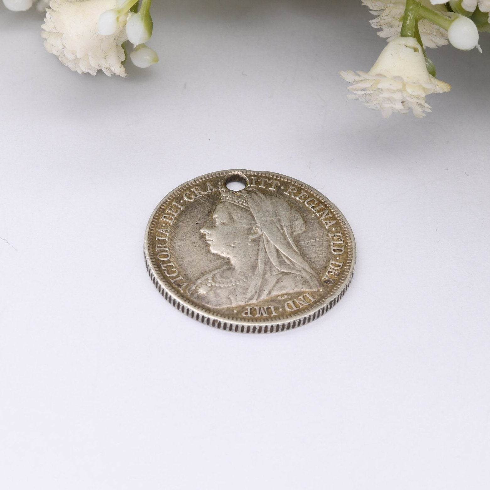 Antique Victorian Silver Shilling 1897 Coin Pendant