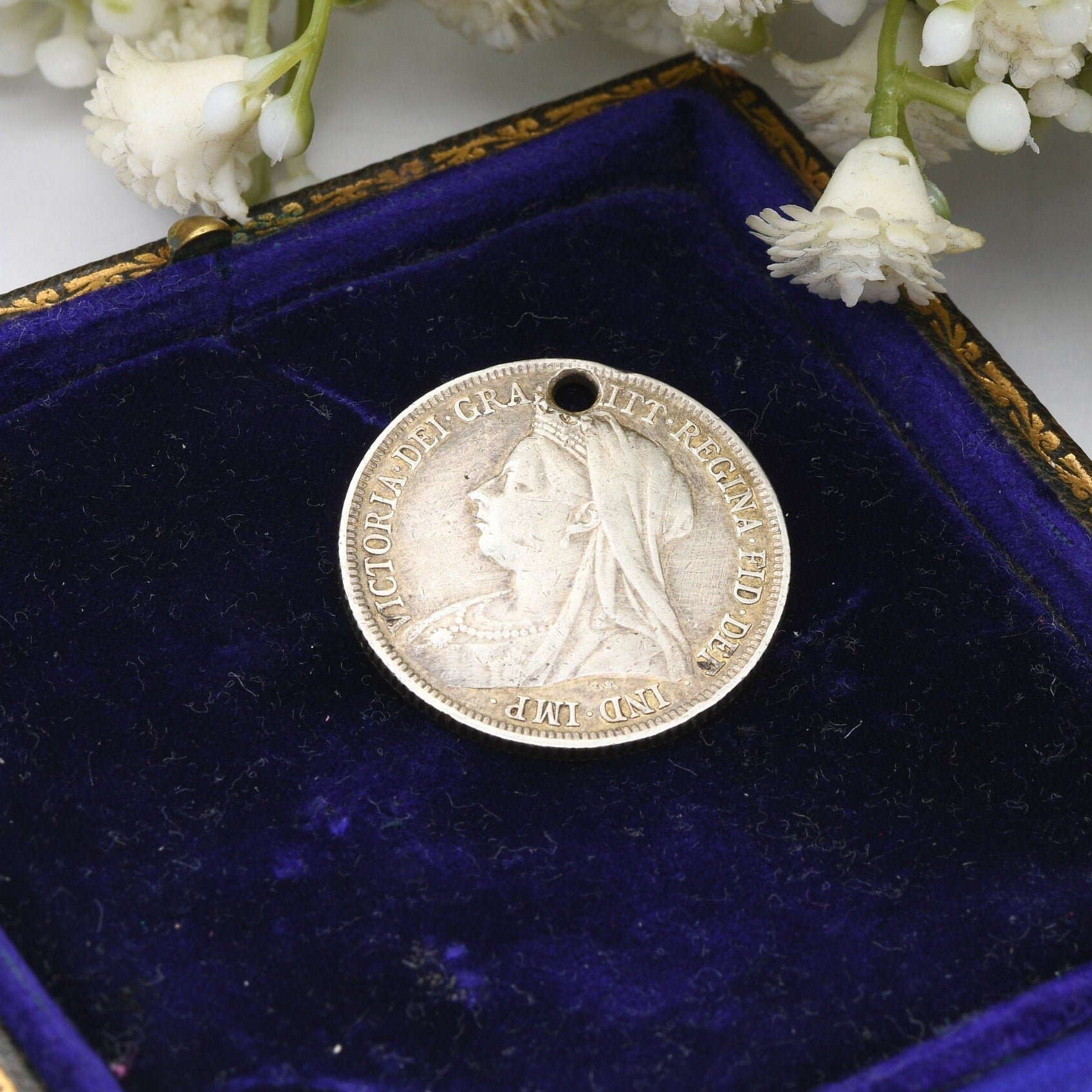 Antique Victorian Silver Shilling 1897 Coin Pendant