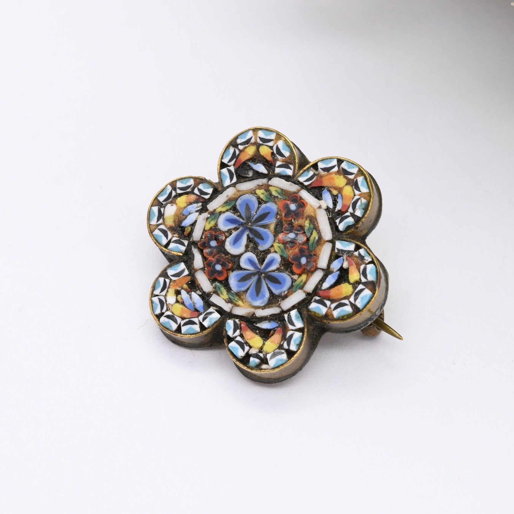 Antique Micro Mosaic Flower Brooch