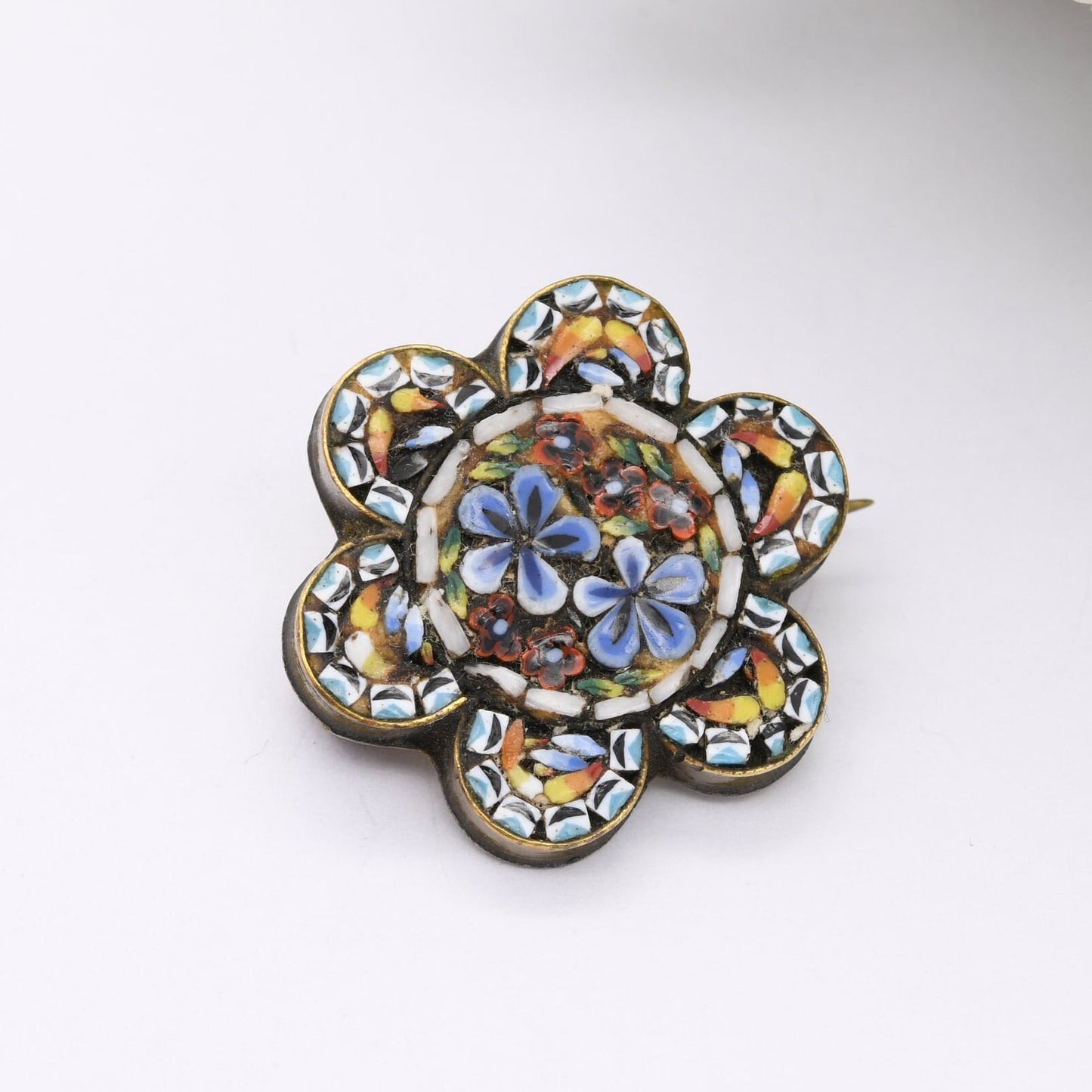 Antique Micro Mosaic Flower Brooch