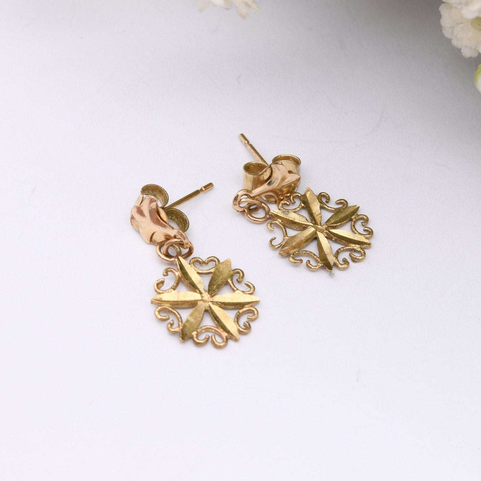 Vintage 9ct Gold Dangle Drop Stud Earrings