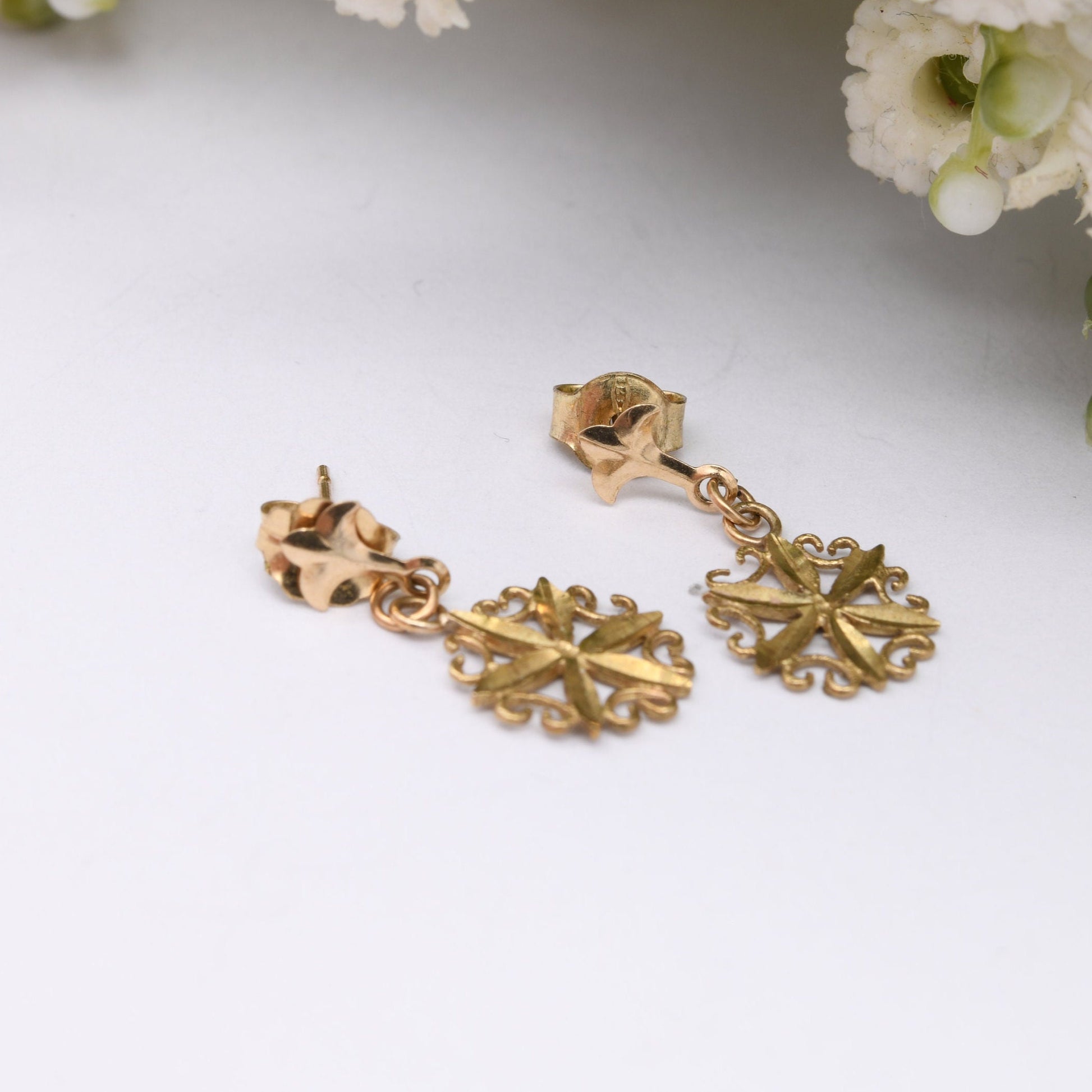 Vintage 9ct Gold Dangle Drop Stud Earrings